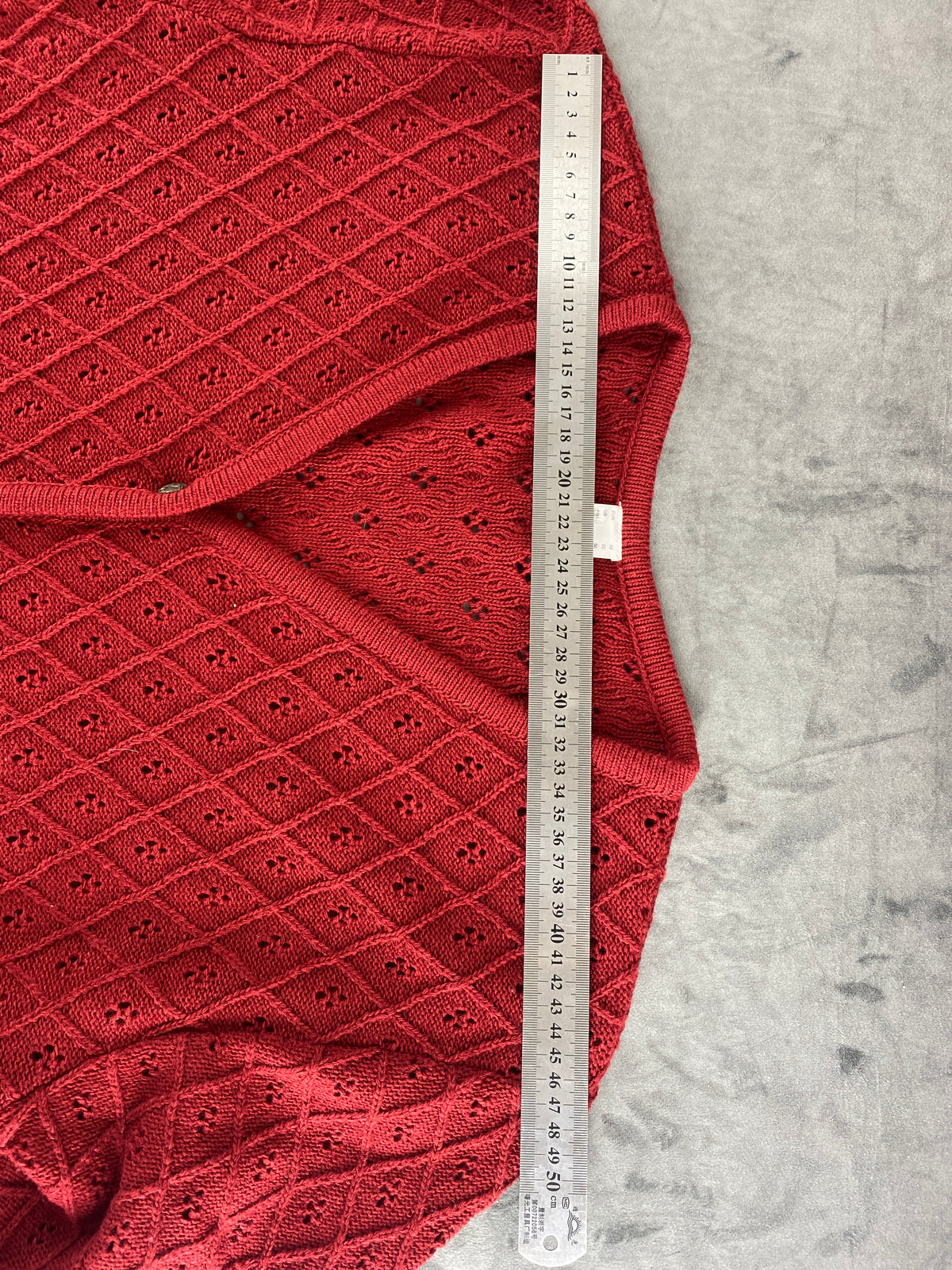 Cardigan rosso mattone traforato a rombi vintage – Donna Taglia XXL (IT 50)