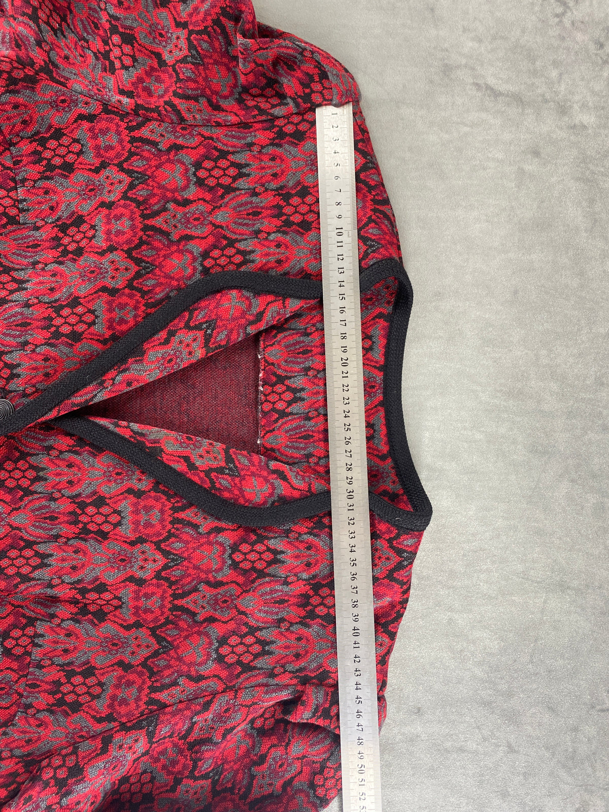 Giacca in maglia jacquard rossa e nera vintage – Donna Taglia XL (IT 46)