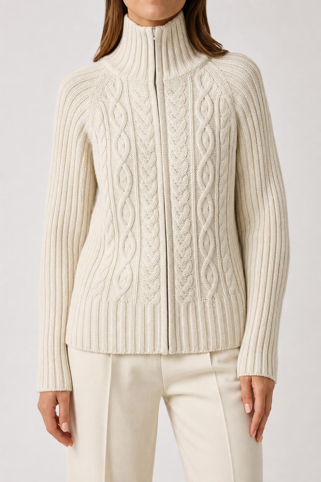 Cardigan panna con zip e collo alto Biaggini vintage – Donna Taglia S (IT 40)