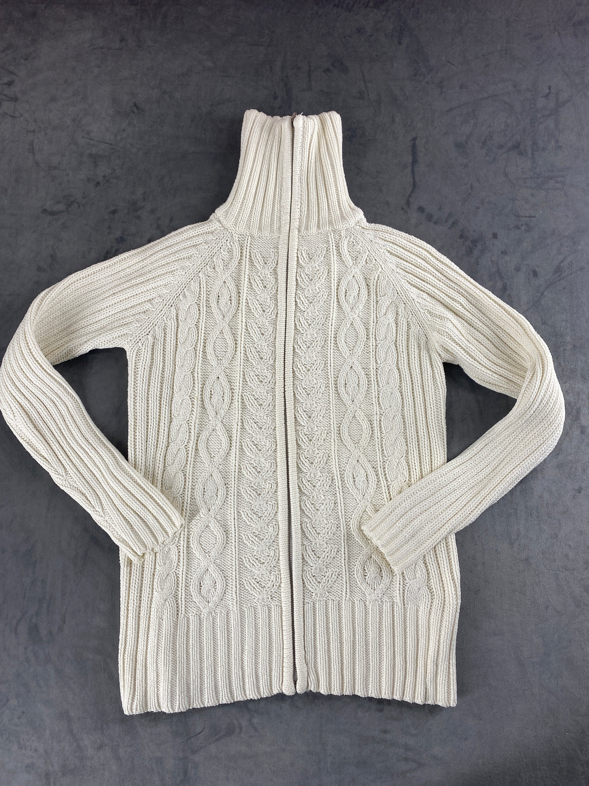 Cardigan panna con zip e collo alto Biaggini vintage – Donna Taglia S (IT 40)
