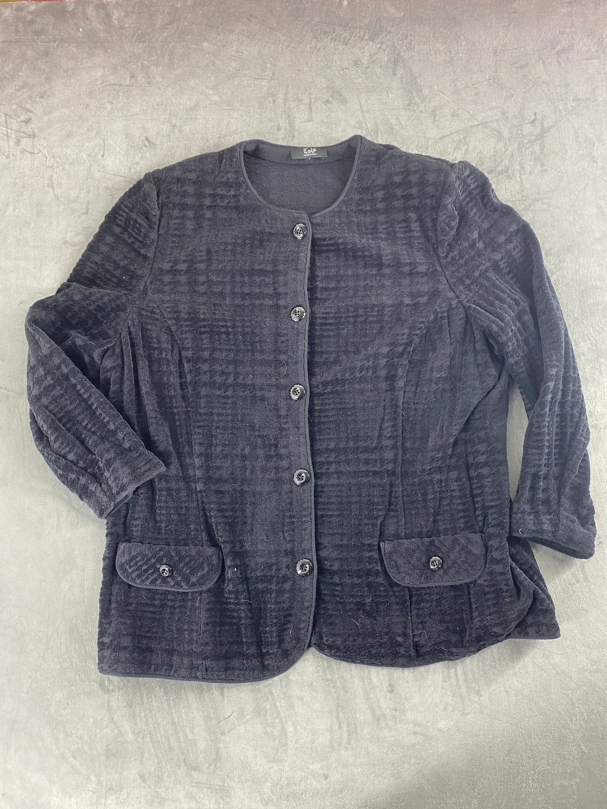 Giacca in ciniglia blu a quadri Liolà vintage – Donna Taglia L (IT 44)