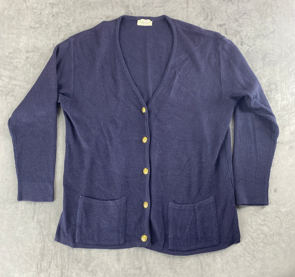 Cardigan blu a coste con tasche Simoni vintage – Donna Taglia L (IT 44)