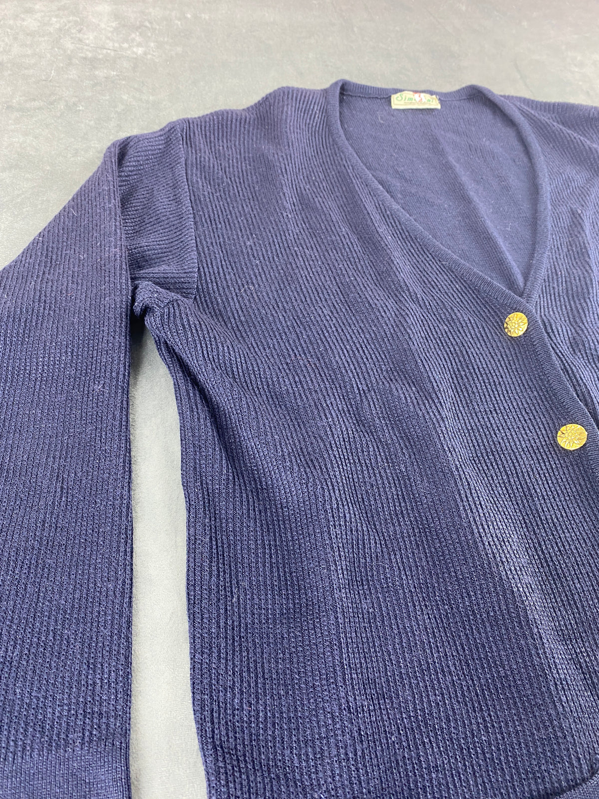 Cardigan blu a coste con tasche Simoni vintage – Donna Taglia L (IT 44)