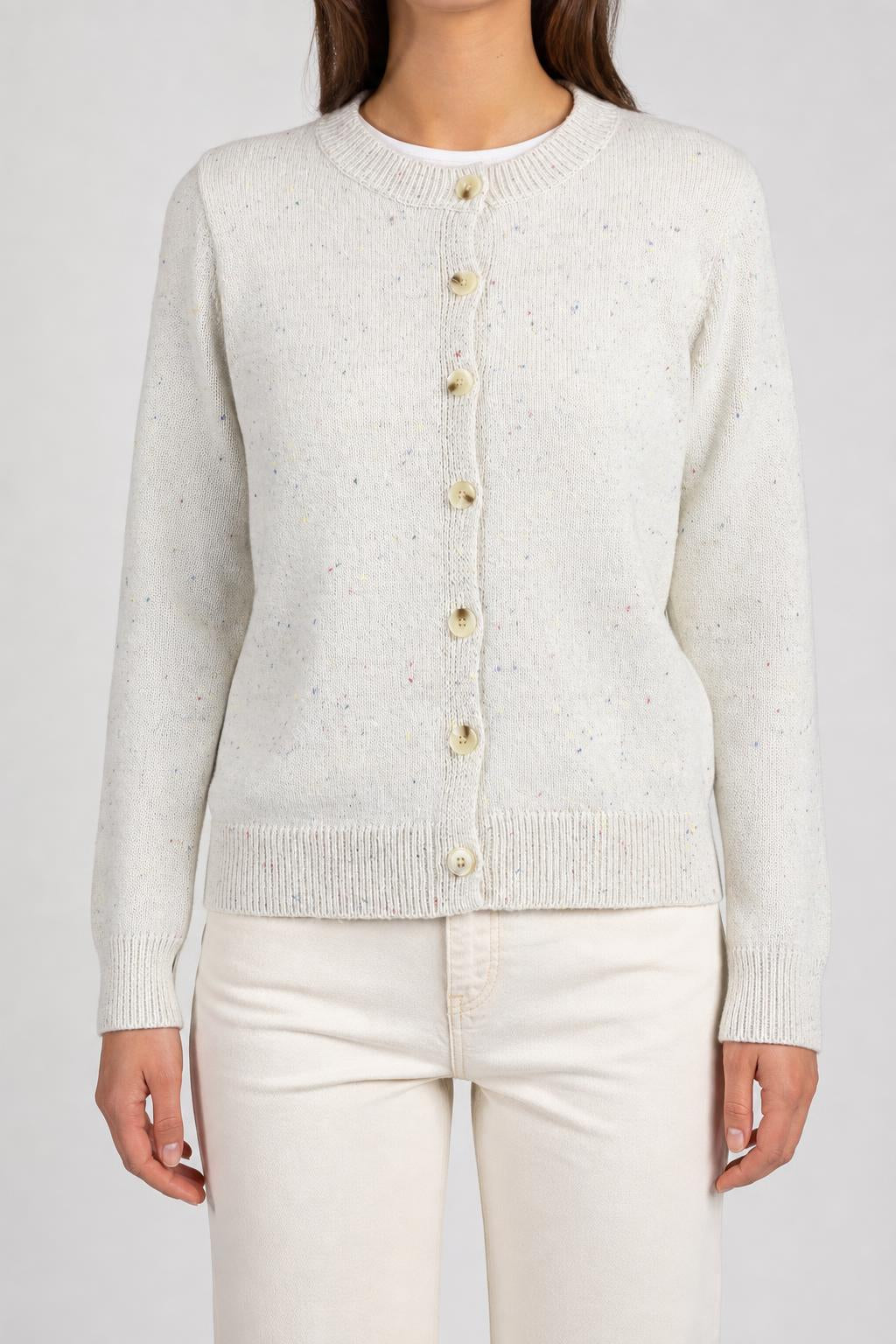Cardigan panna puntinato girocollo vintage – Donna Taglia L (IT 44)