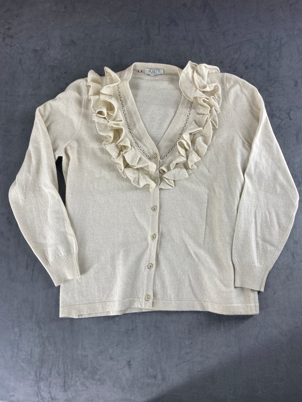 Cardigan panna con rouches Musetti vintage – Donna Taglia M (IT 42)