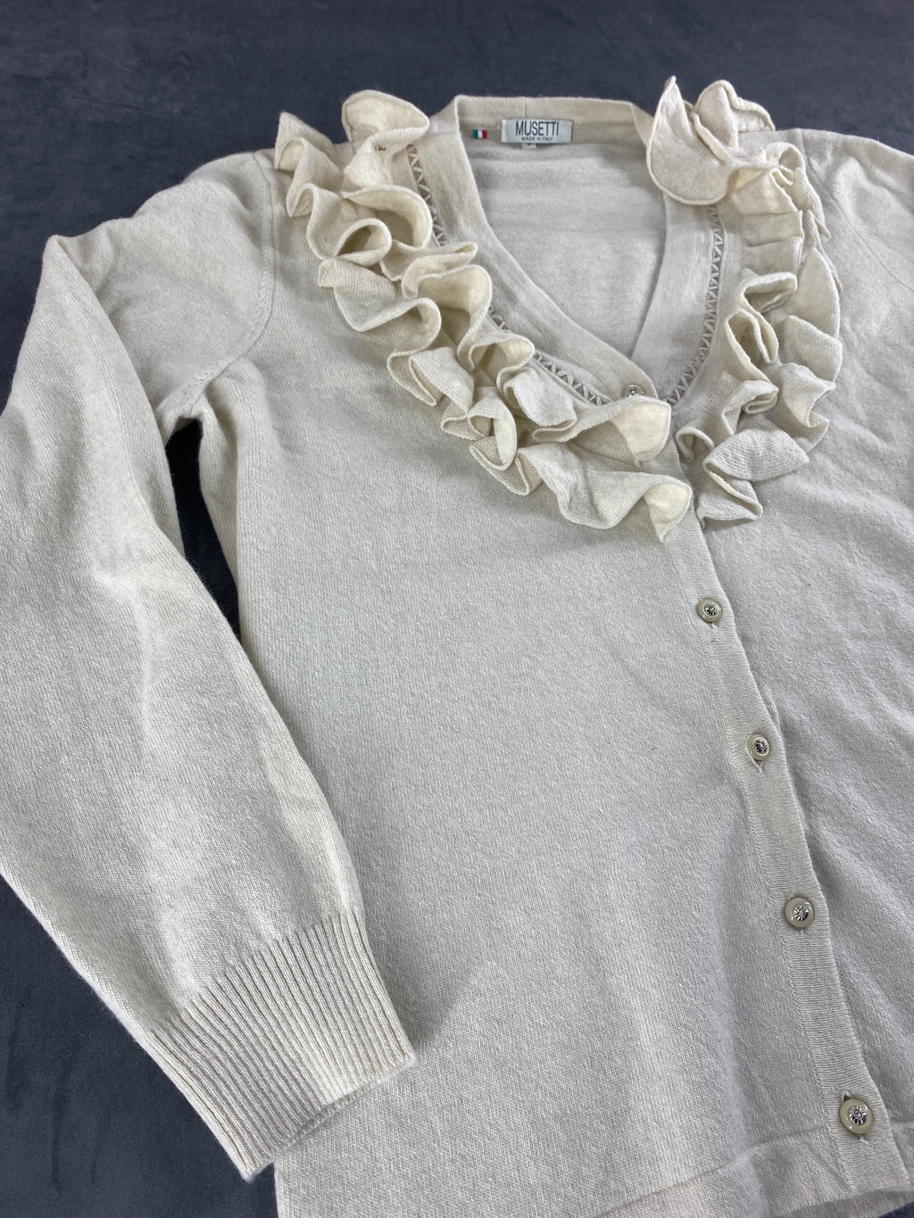 Cardigan panna con rouches Musetti vintage – Donna Taglia M (IT 42)