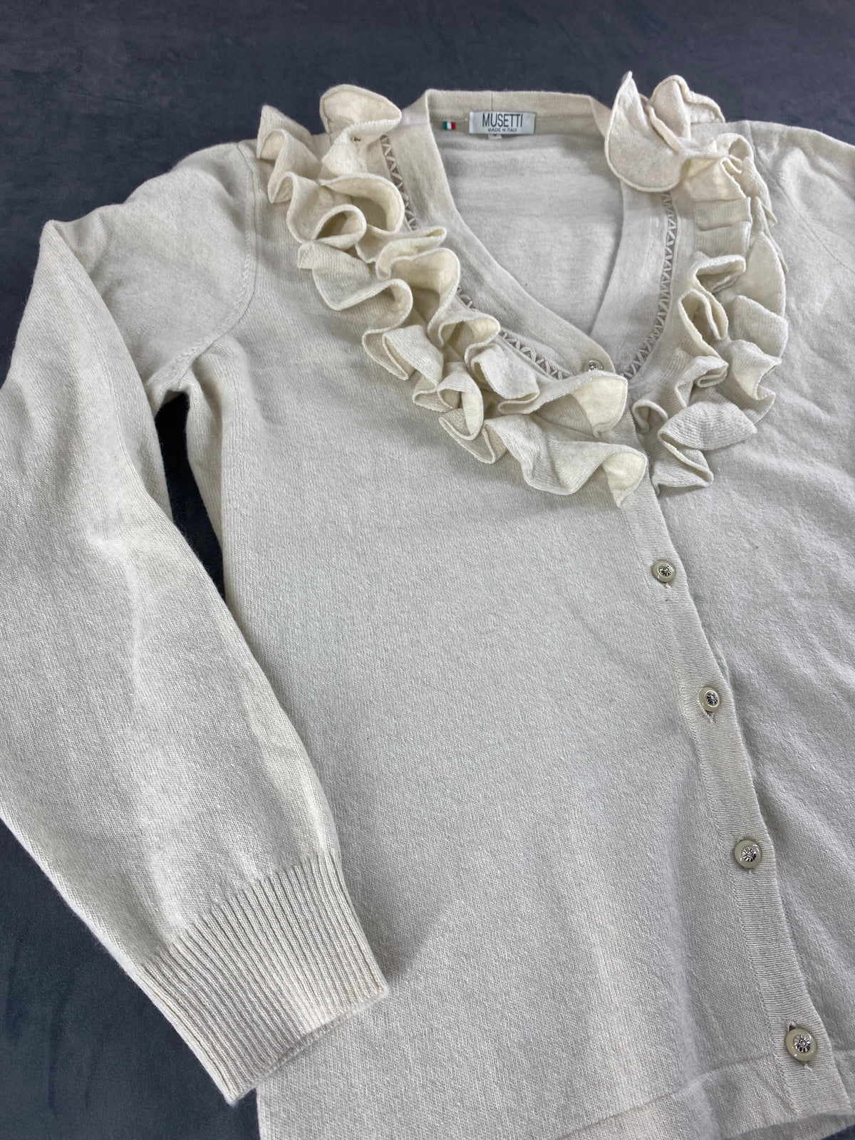 Cardigan panna con rouches Musetti vintage – Donna Taglia M (IT 42)