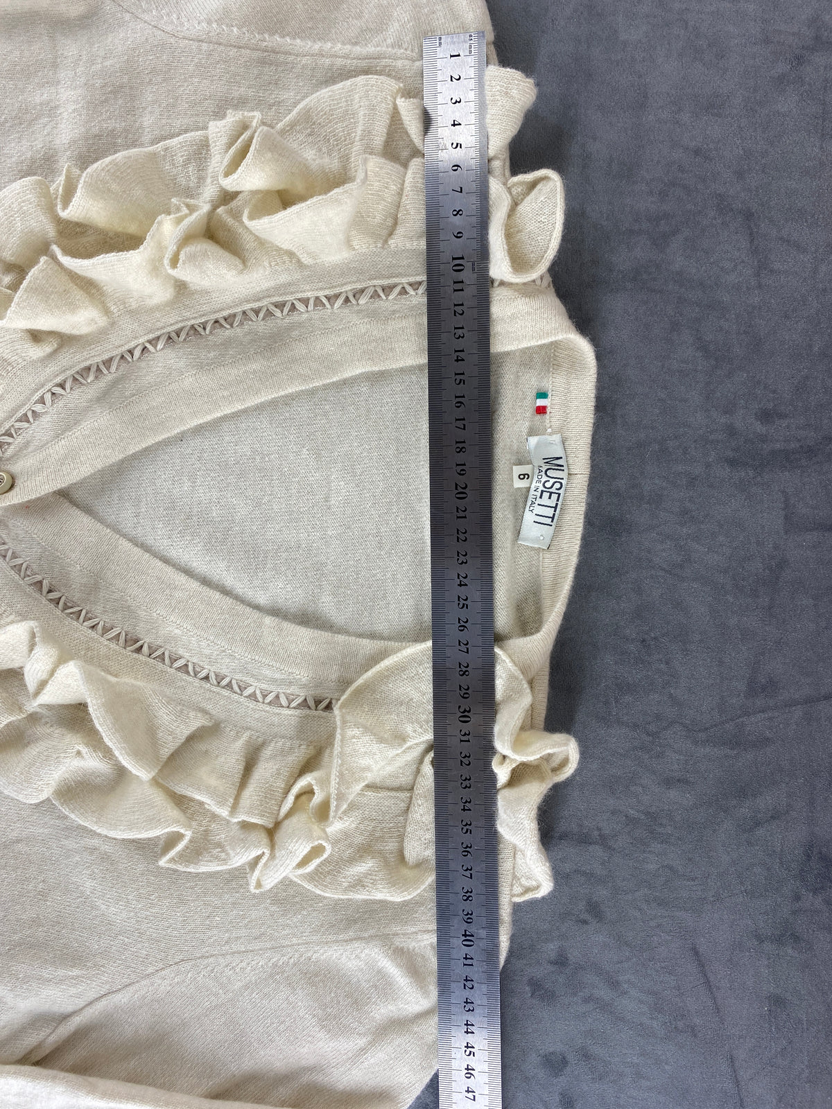 Cardigan panna con rouches Musetti vintage – Donna Taglia M (IT 42)