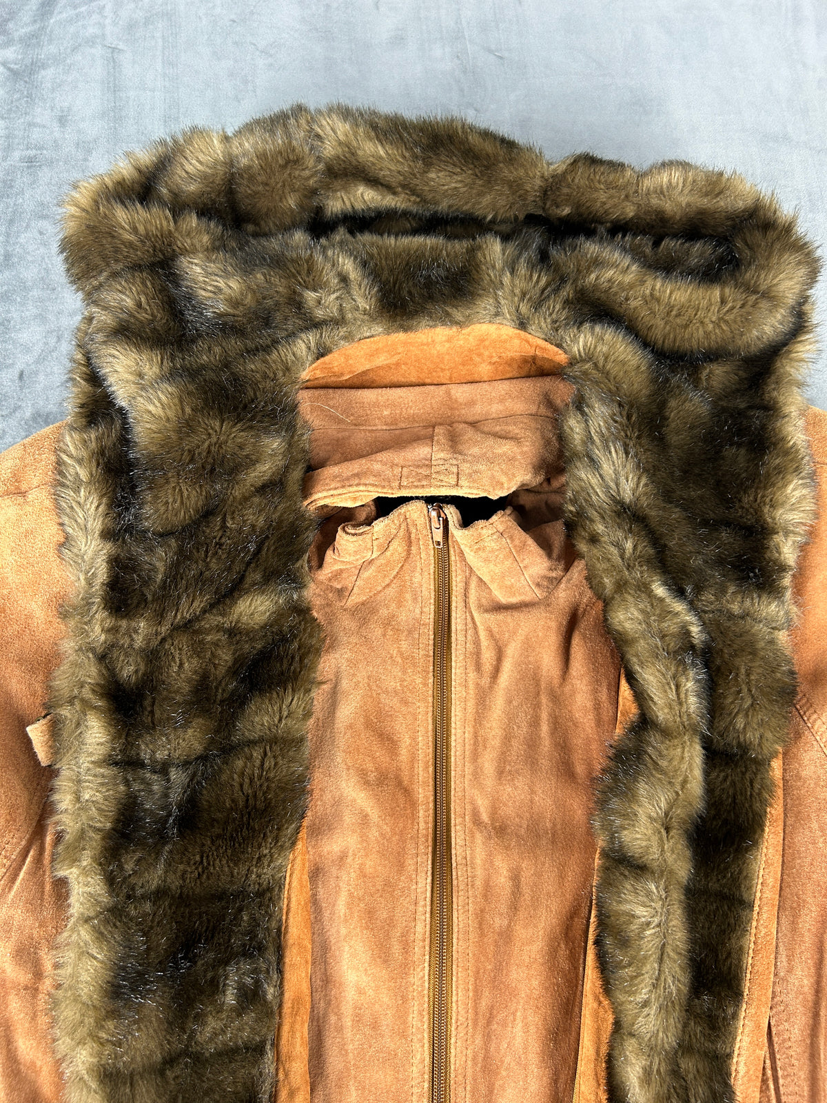 Parka in camoscio cammello con eco-pelliccia vintage – Donna Taglia L (IT 44)