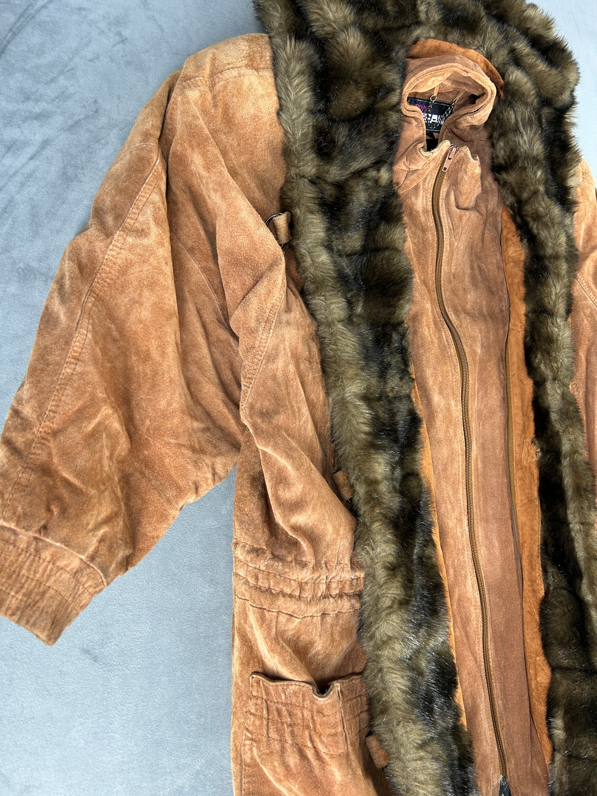 Parka in camoscio cammello con eco-pelliccia vintage – Donna Taglia L (IT 44)
