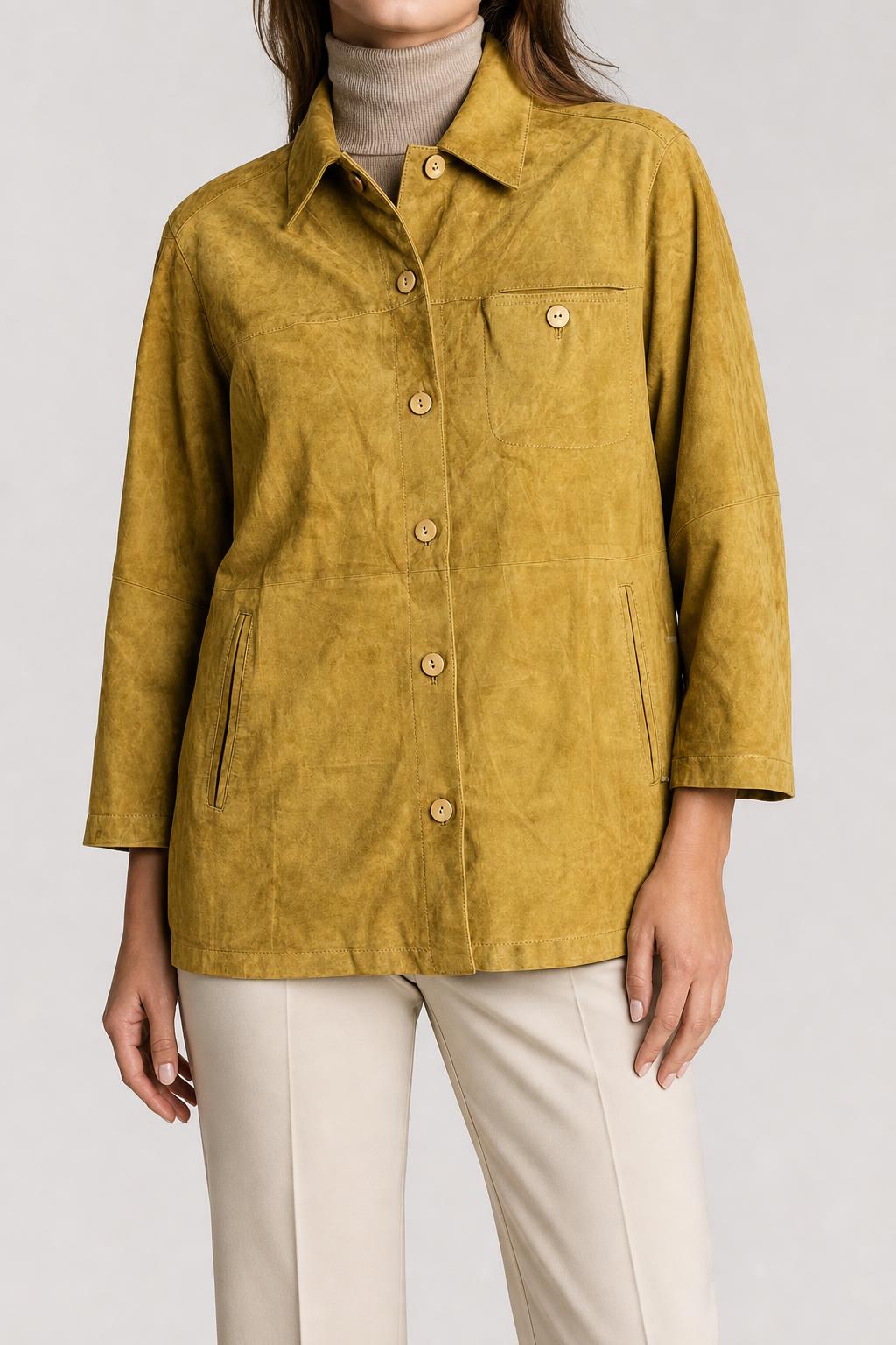 Giacca in camoscio senape con colletto vintage – Donna Taglia L (IT 44)
