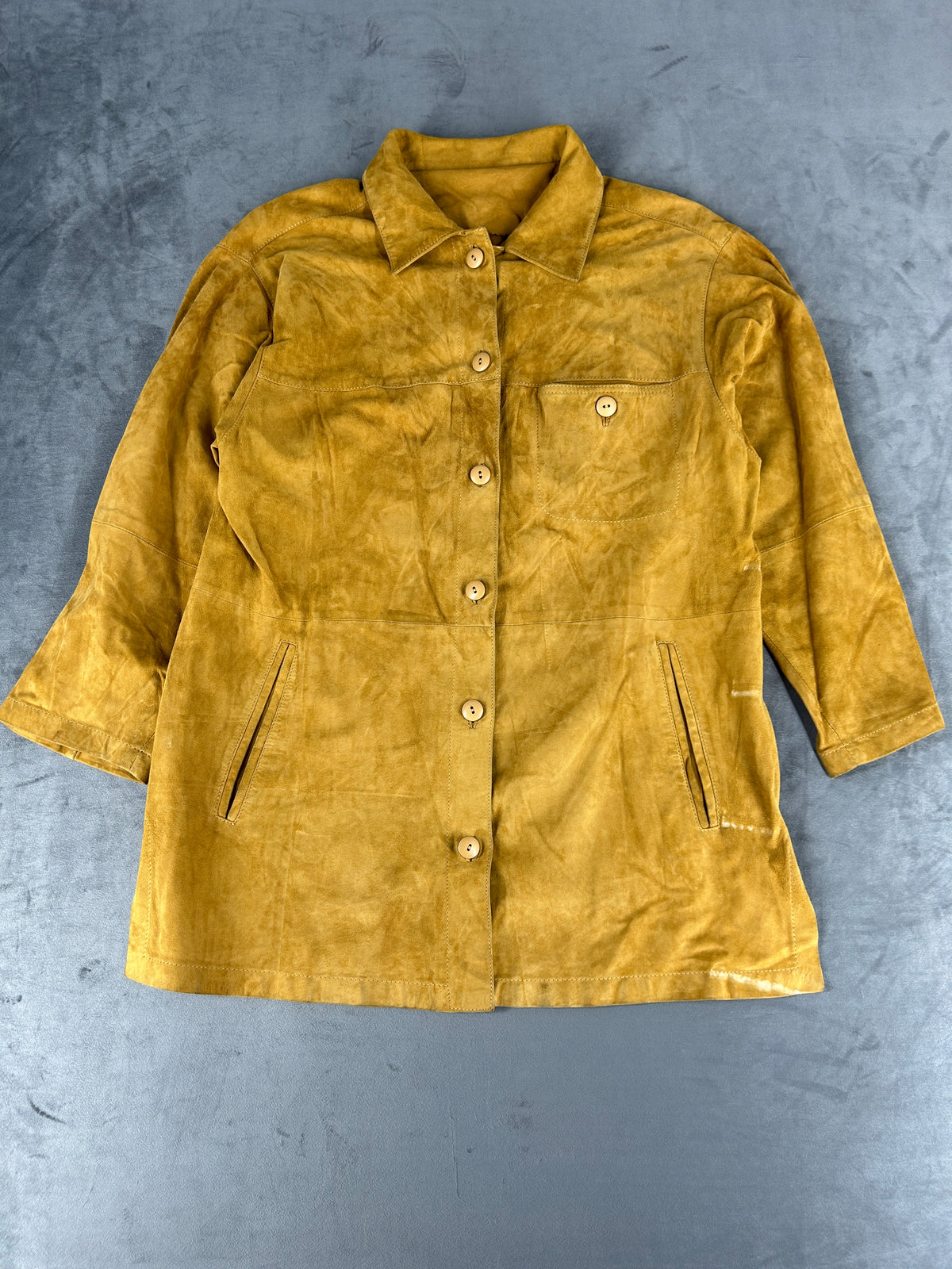 Giacca in camoscio senape con colletto vintage – Donna Taglia L (IT 44)