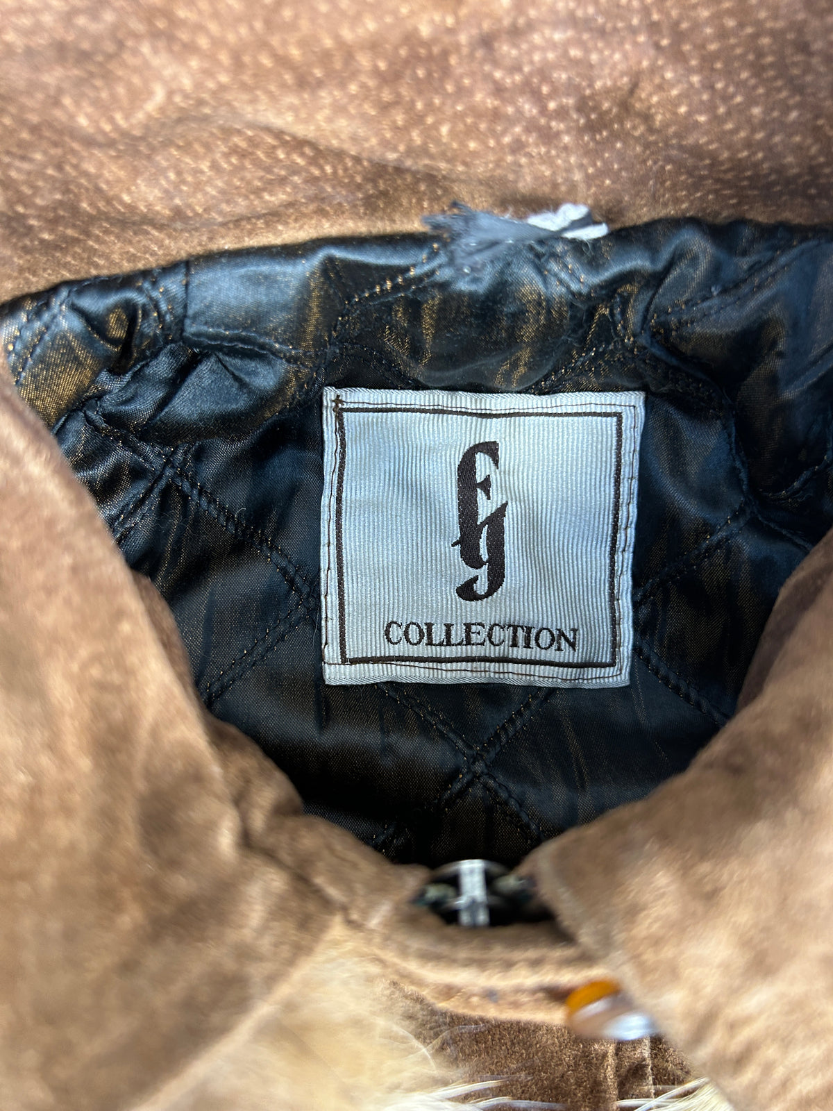 Giaccone in camoscio marrone con cappuccio in pelliccia vintage – Donna Taglia L (IT 44)