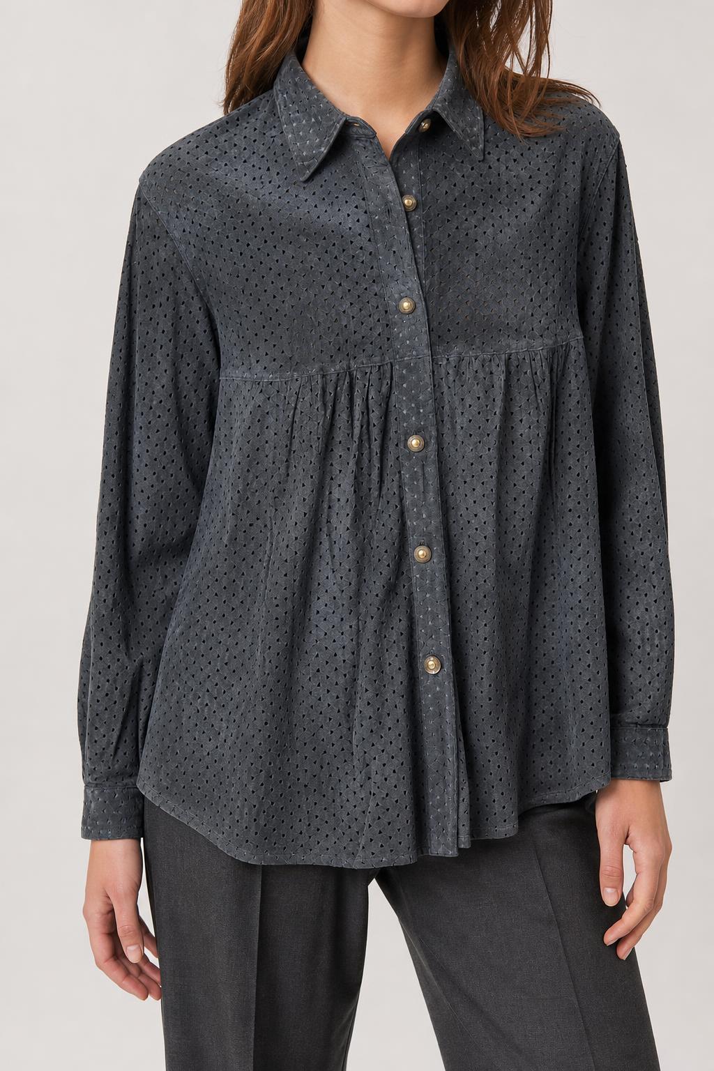 Camicia in camoscio traforato grigia vintage – Donna Taglia L (IT 44)