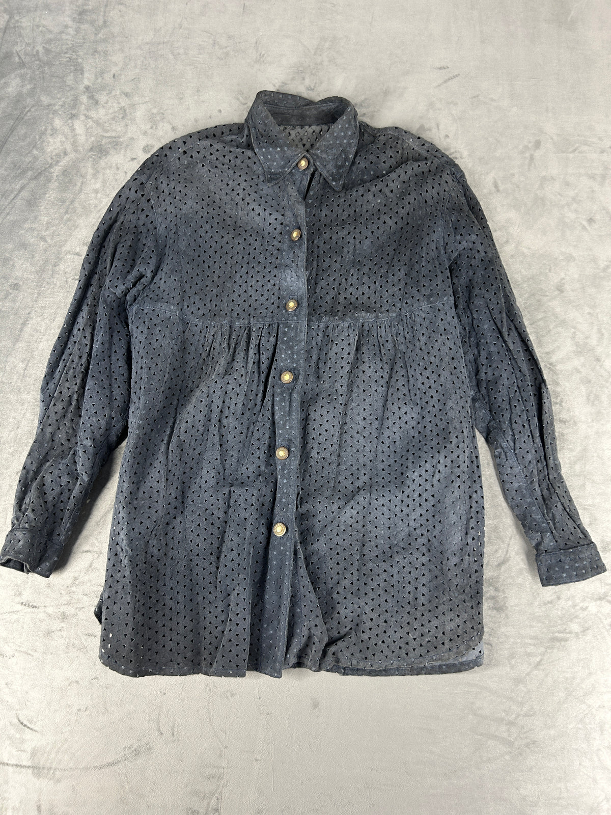 Camicia in camoscio traforato grigia vintage – Donna Taglia L (IT 44)