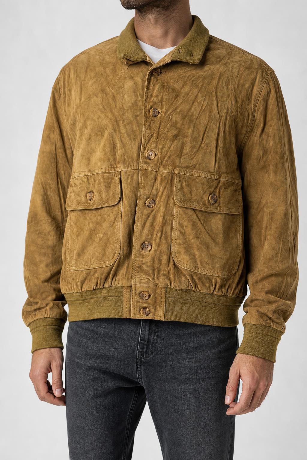 Bomber in camoscio senape vintage – Uomo Taglia XL (IT 54)