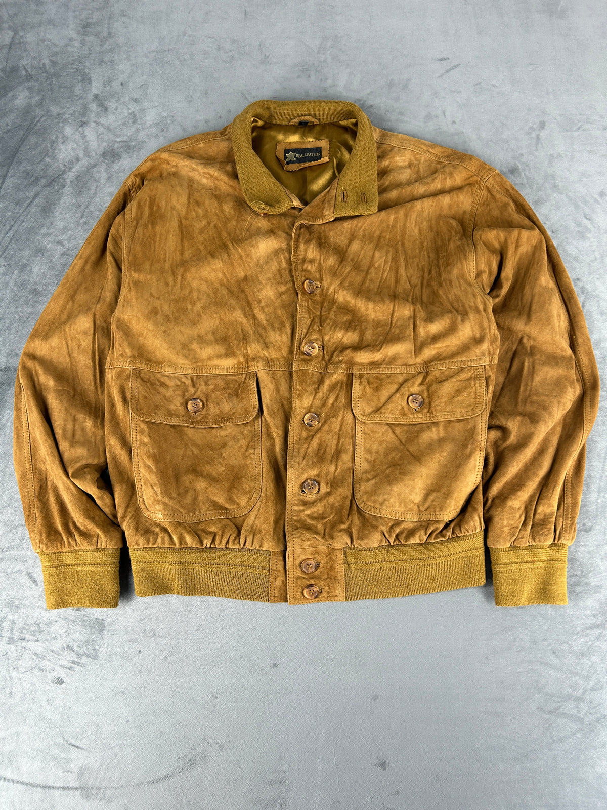 Bomber in camoscio senape vintage – Uomo Taglia XL (IT 54)