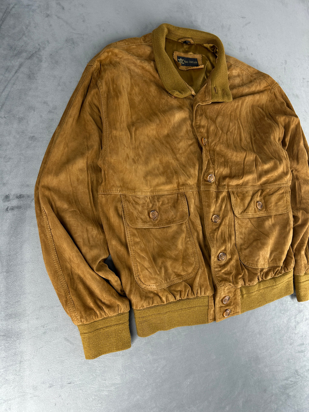 Bomber in camoscio senape vintage – Uomo Taglia XL (IT 54)