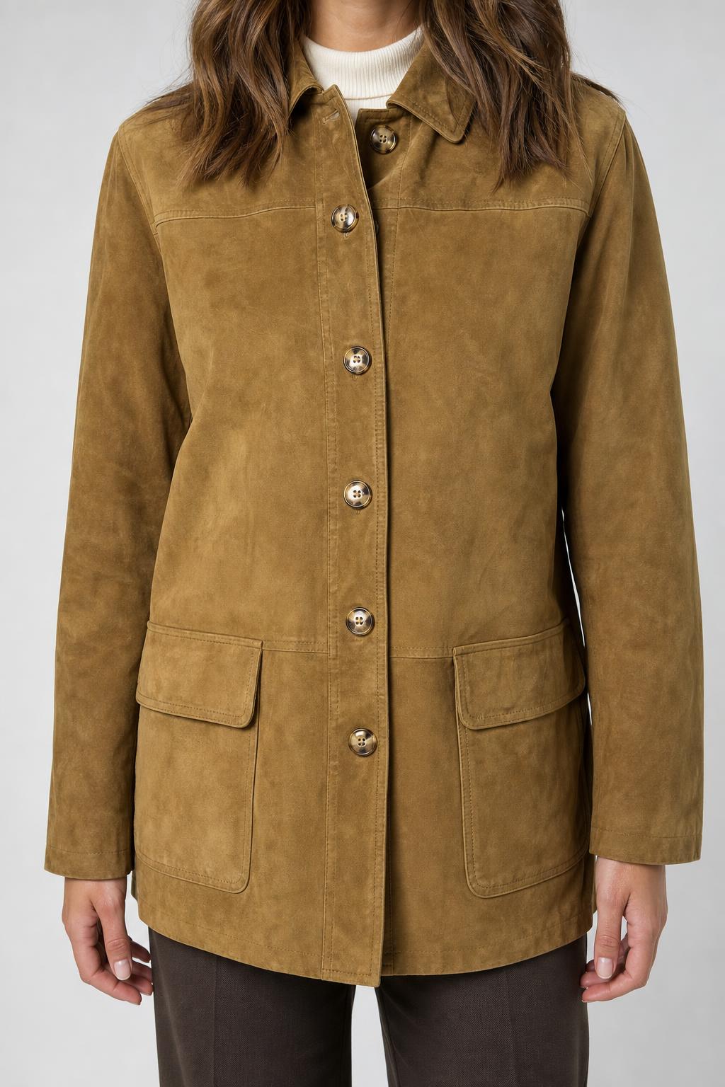 Giacca lunga in camoscio senape Elekta vintage – Donna Taglia L (IT 44)