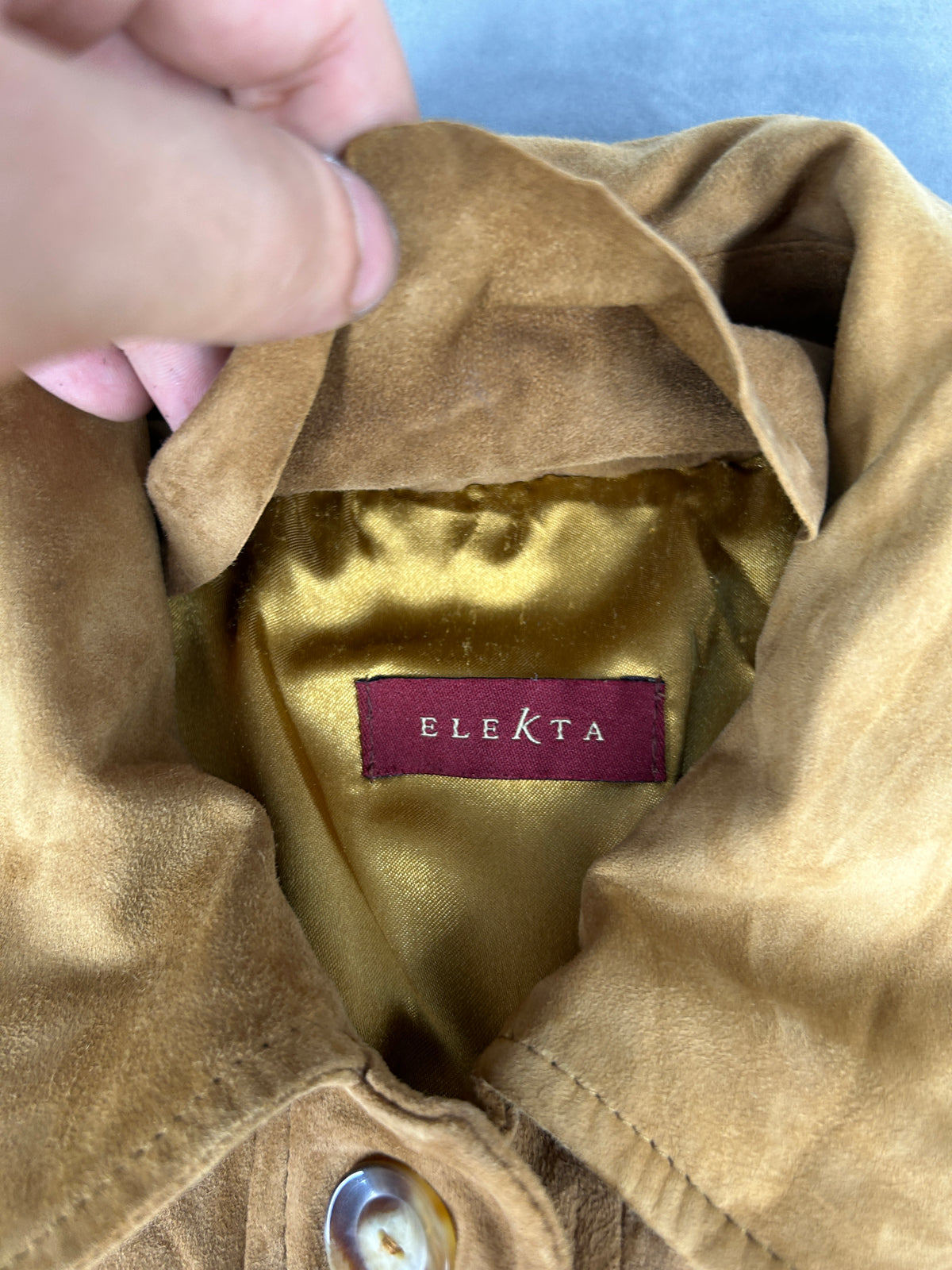 Giacca lunga in camoscio senape Elekta vintage – Donna Taglia L (IT 44)