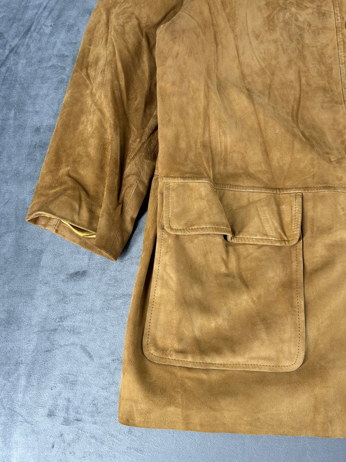 Giacca lunga in camoscio senape Elekta vintage – Donna Taglia L (IT 44)
