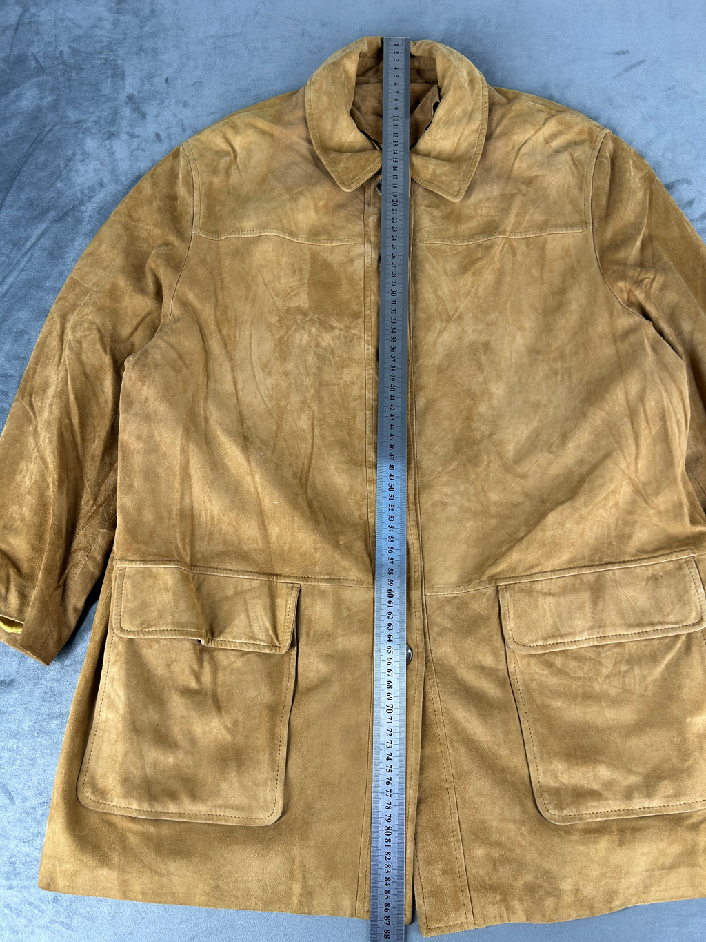 Giacca lunga in camoscio senape Elekta vintage – Donna Taglia L (IT 44)