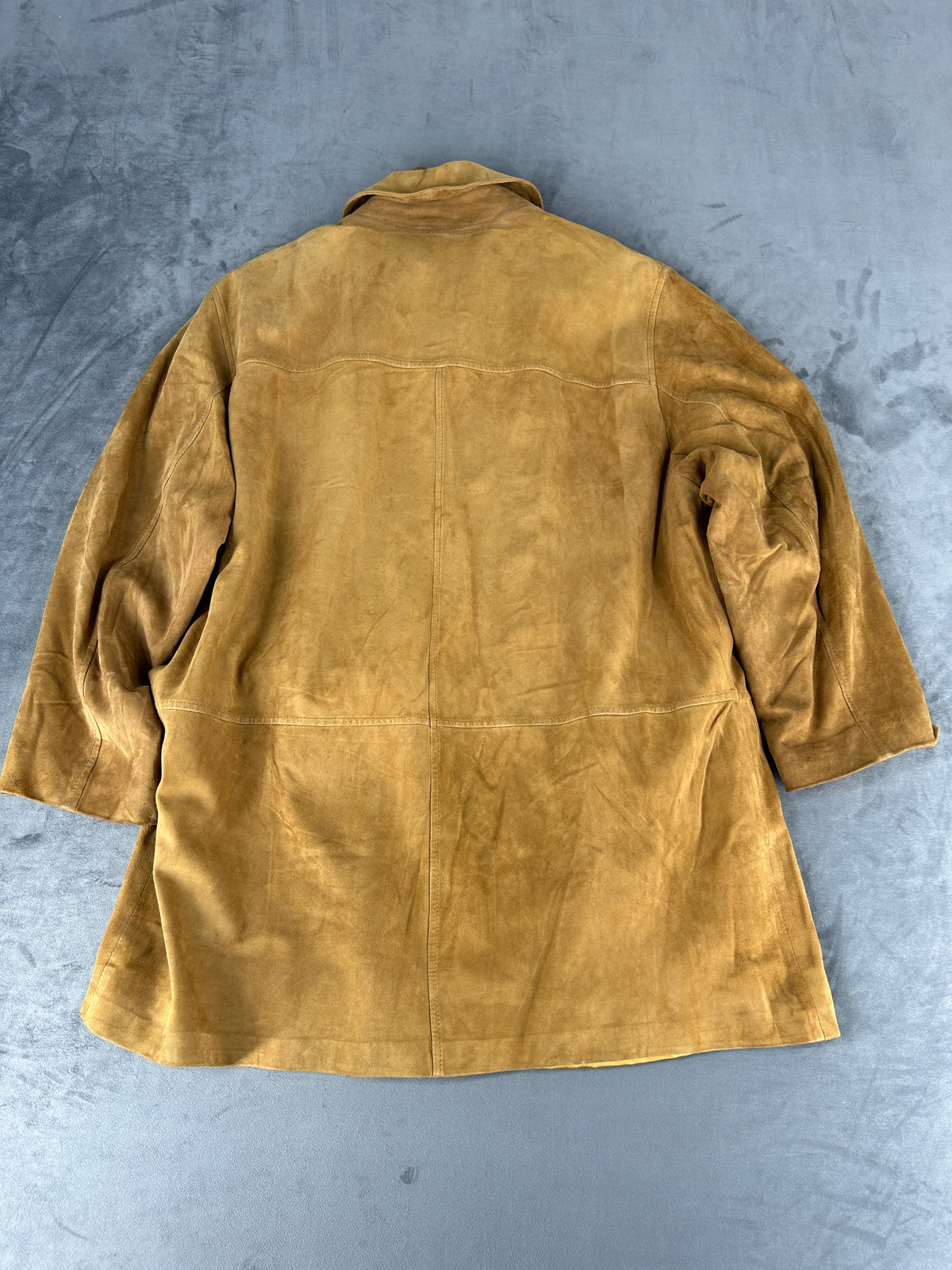 Giacca lunga in camoscio senape Elekta vintage – Donna Taglia L (IT 44)