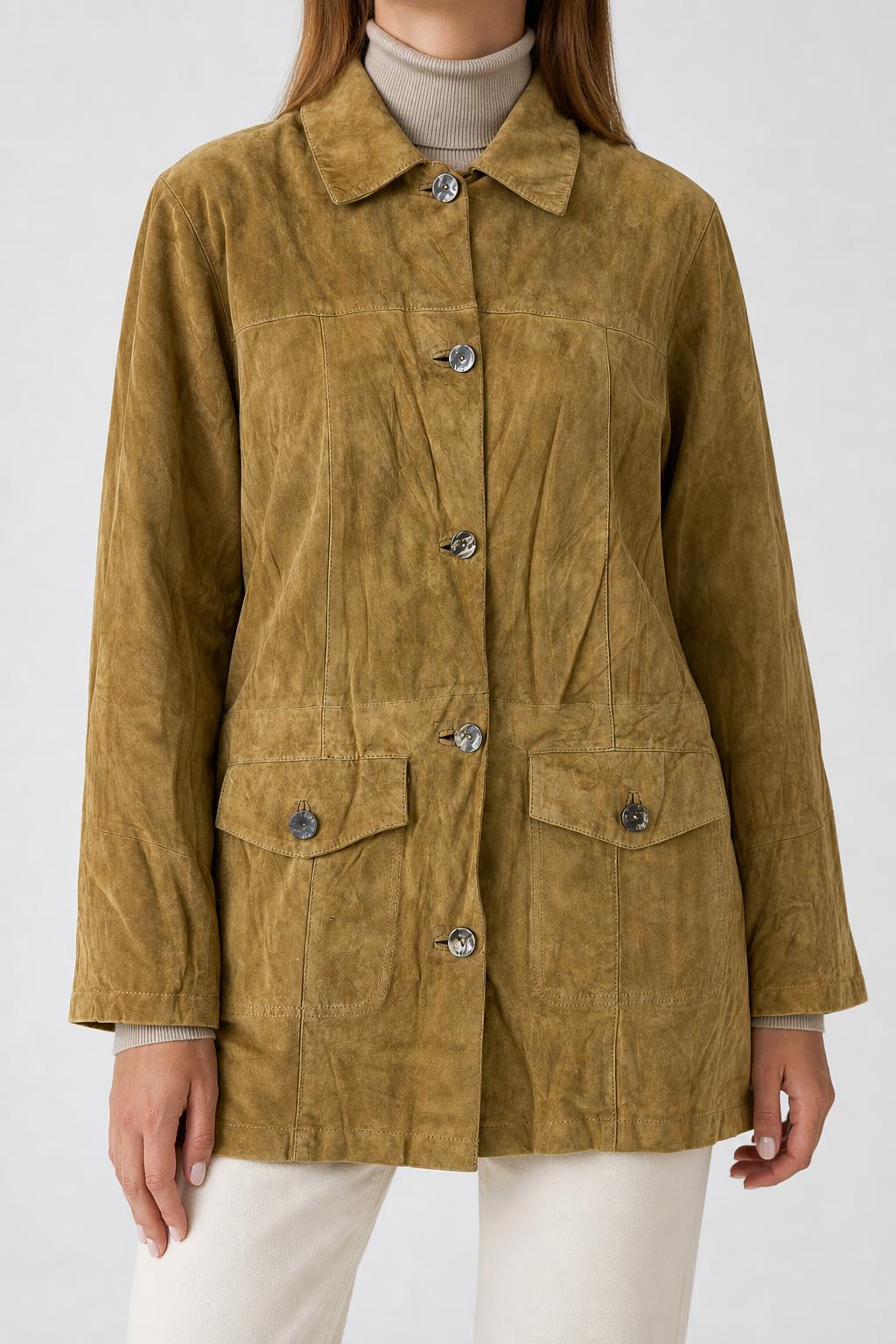 Giacca in camoscio senape con cintura Ombra vintage – Donna Taglia L (IT 44)