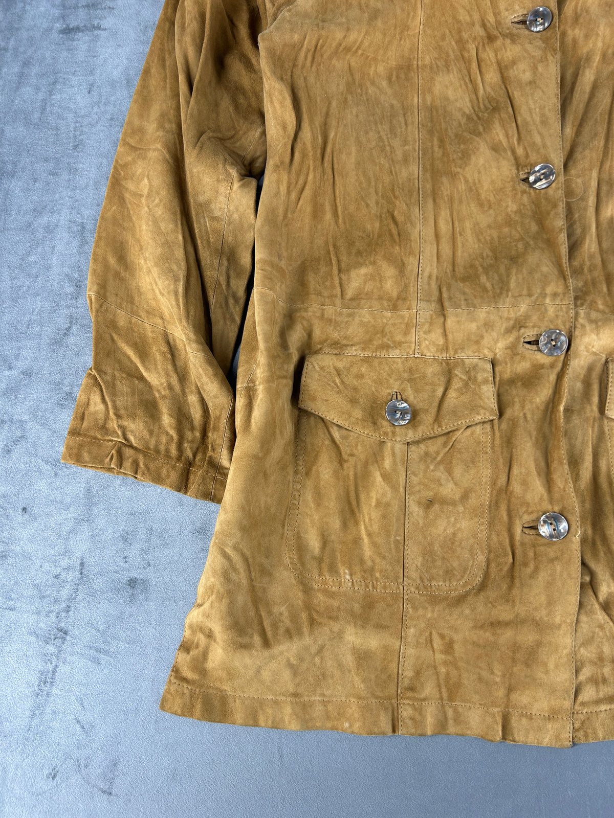 Giacca in camoscio senape con cintura Ombra vintage – Donna Taglia L (IT 44)
