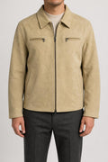 Giacca in nabuk beige con zip vintage – Uomo Taglia L