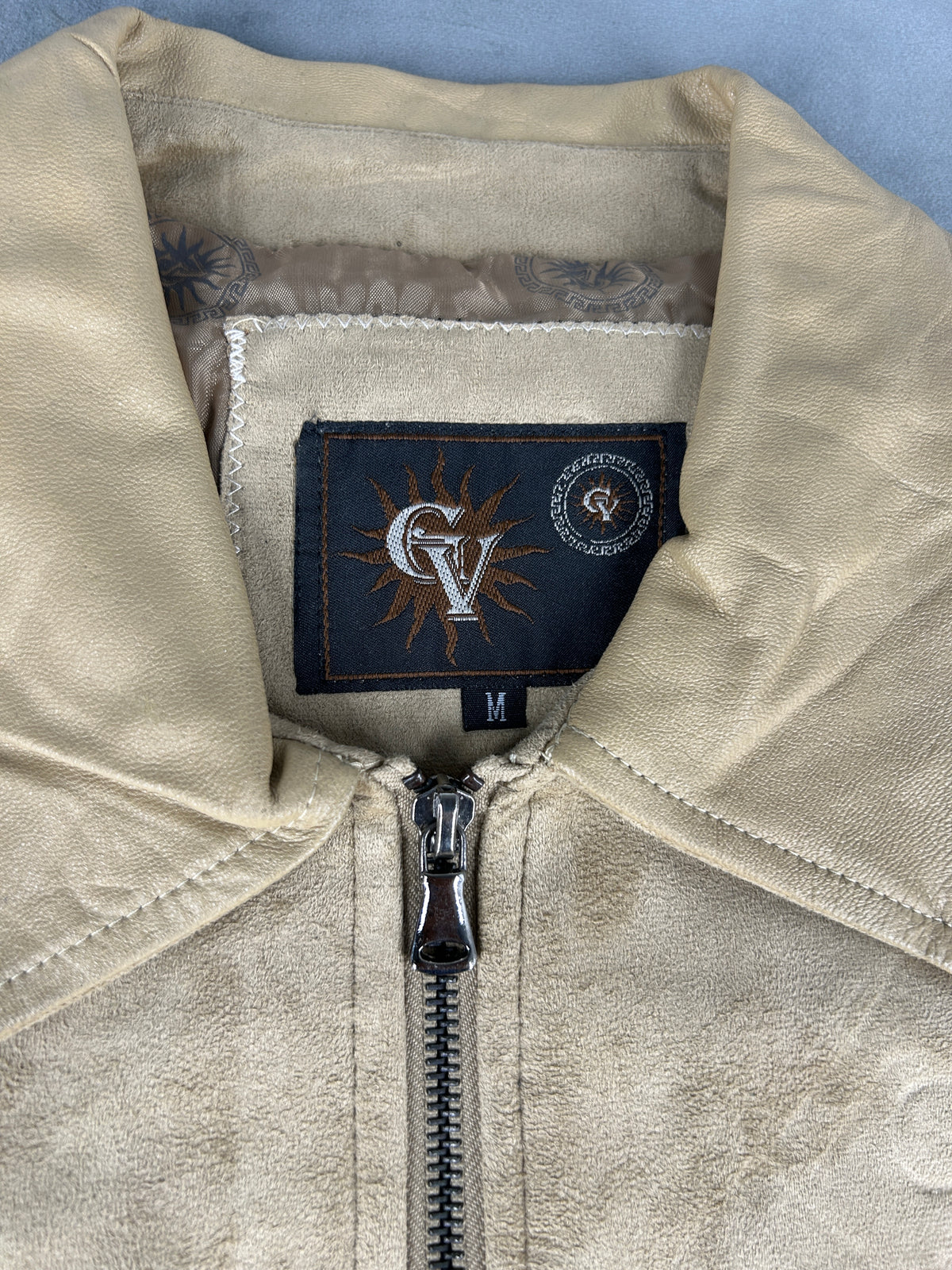 Giacca in nabuk beige con zip vintage – Uomo Taglia L