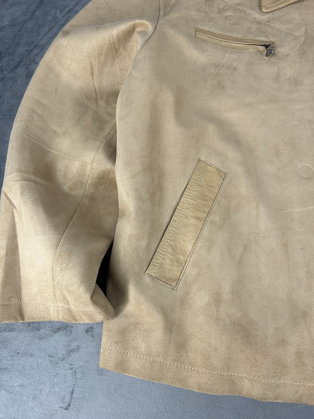 Giacca in nabuk beige con zip vintage – Uomo Taglia L