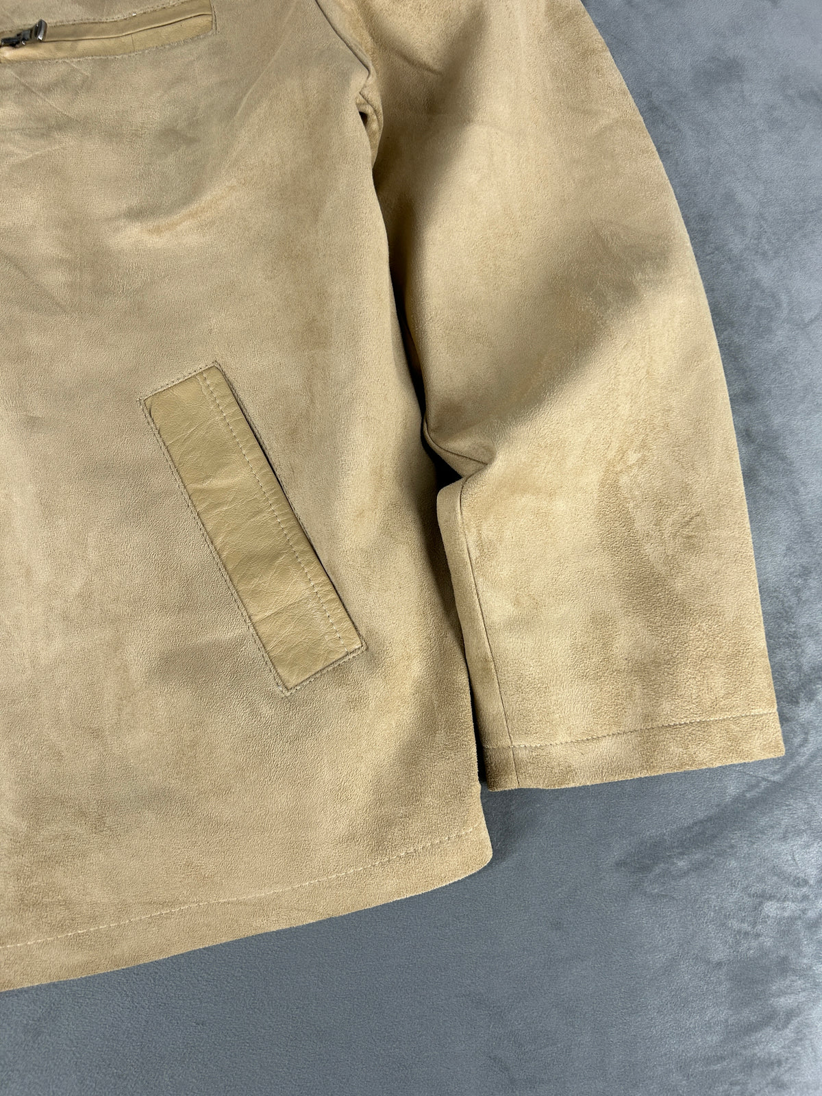 Giacca in nabuk beige con zip vintage – Uomo Taglia L