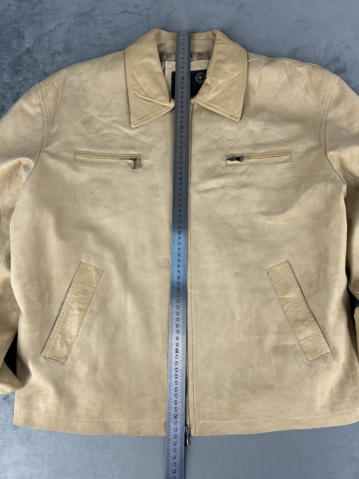Giacca in nabuk beige con zip vintage – Uomo Taglia L