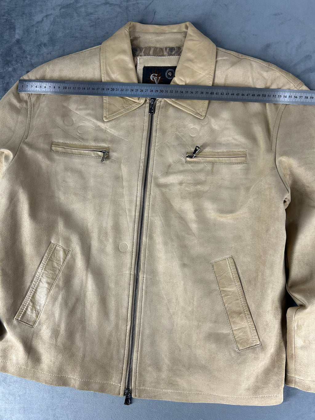 Giacca in nabuk beige con zip vintage – Uomo Taglia L