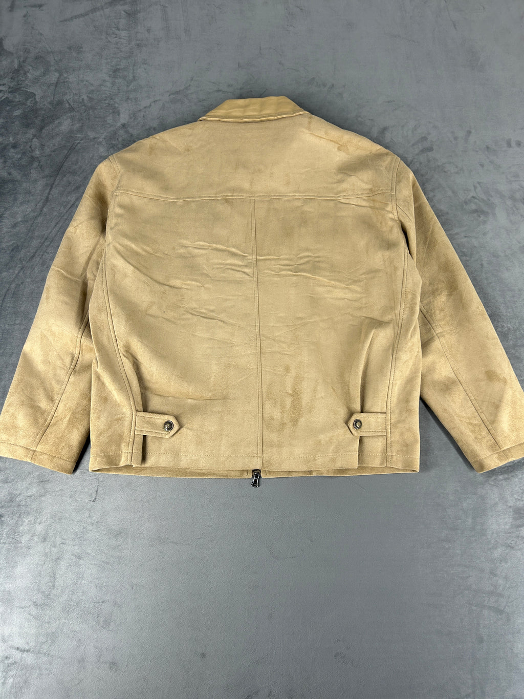 Giacca in nabuk beige con zip vintage – Uomo Taglia L