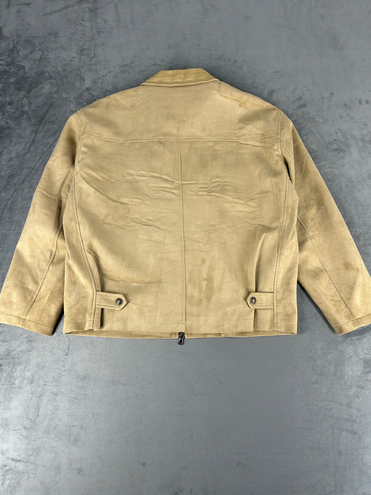 Giacca in nabuk beige con zip vintage – Uomo Taglia L