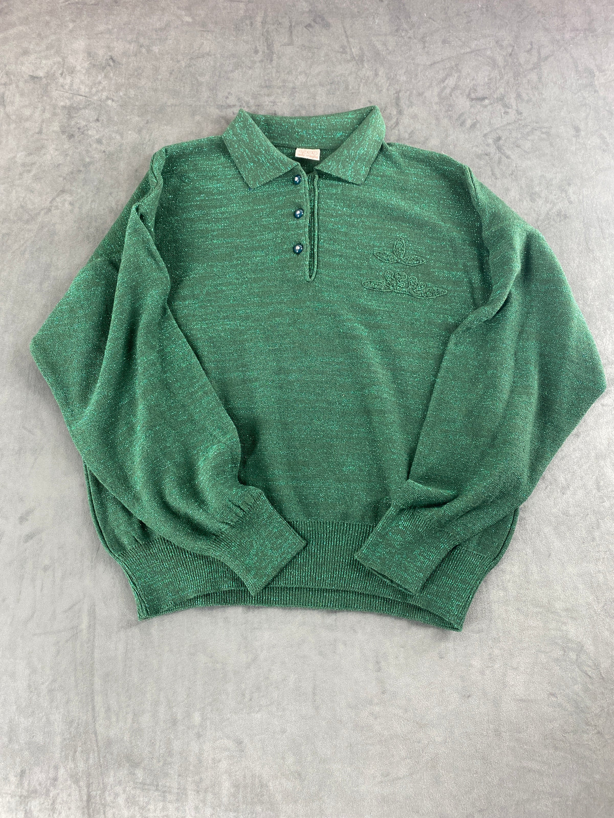 Maglia polo verde in filato lurex Lady Maglia vintage – Donna Taglia M (IT 42)