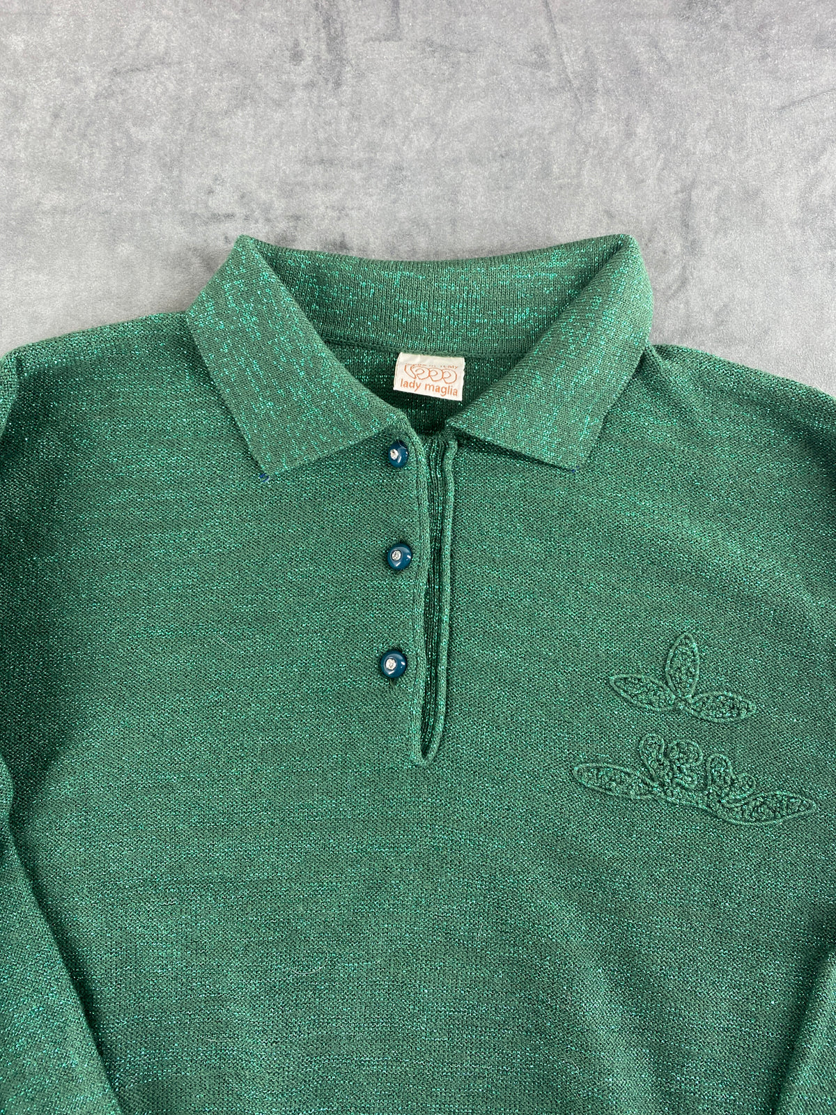 Maglia polo verde in filato lurex Lady Maglia vintage – Donna Taglia M (IT 42)