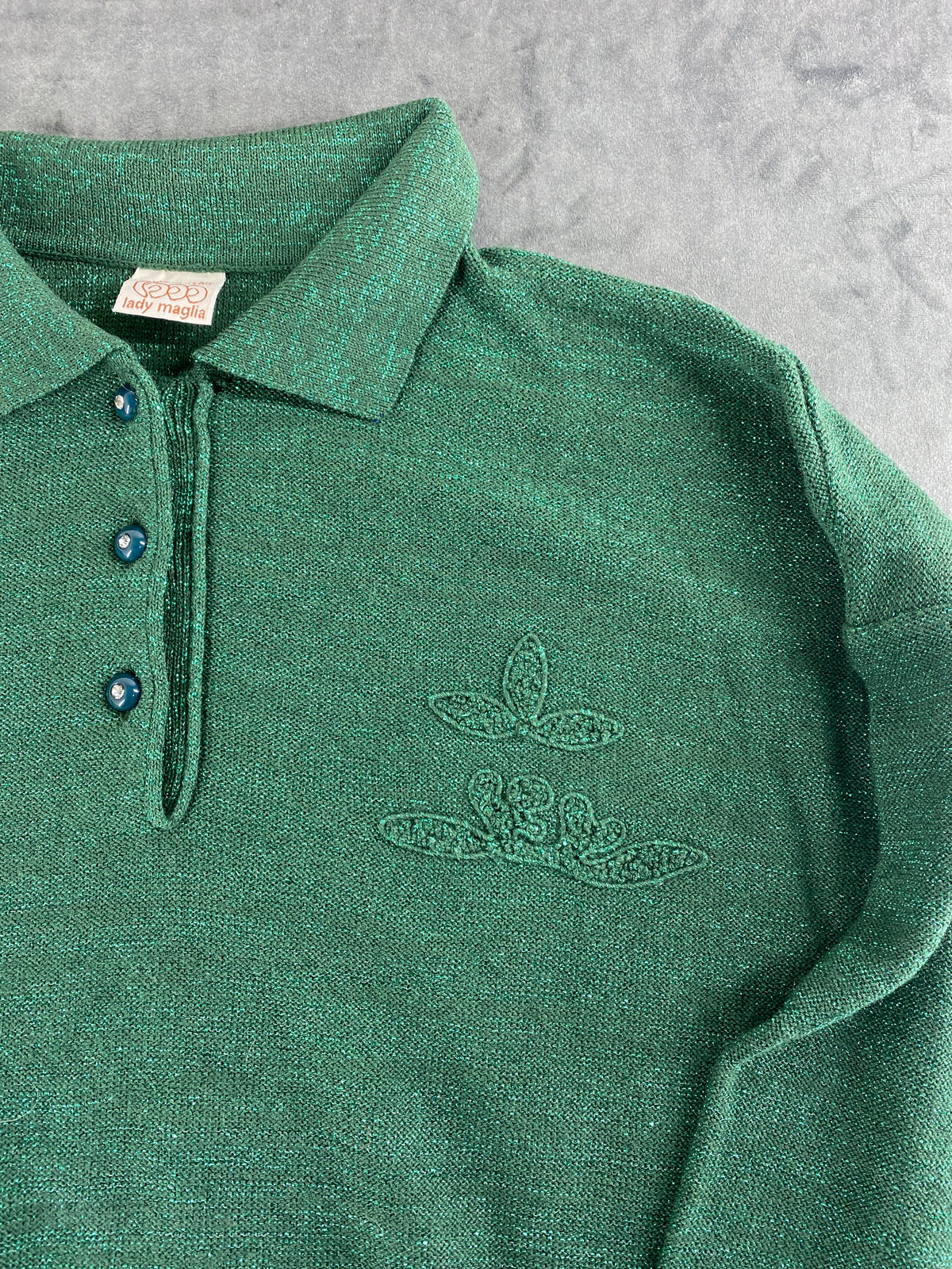 Maglia polo verde in filato lurex Lady Maglia vintage – Donna Taglia M (IT 42)