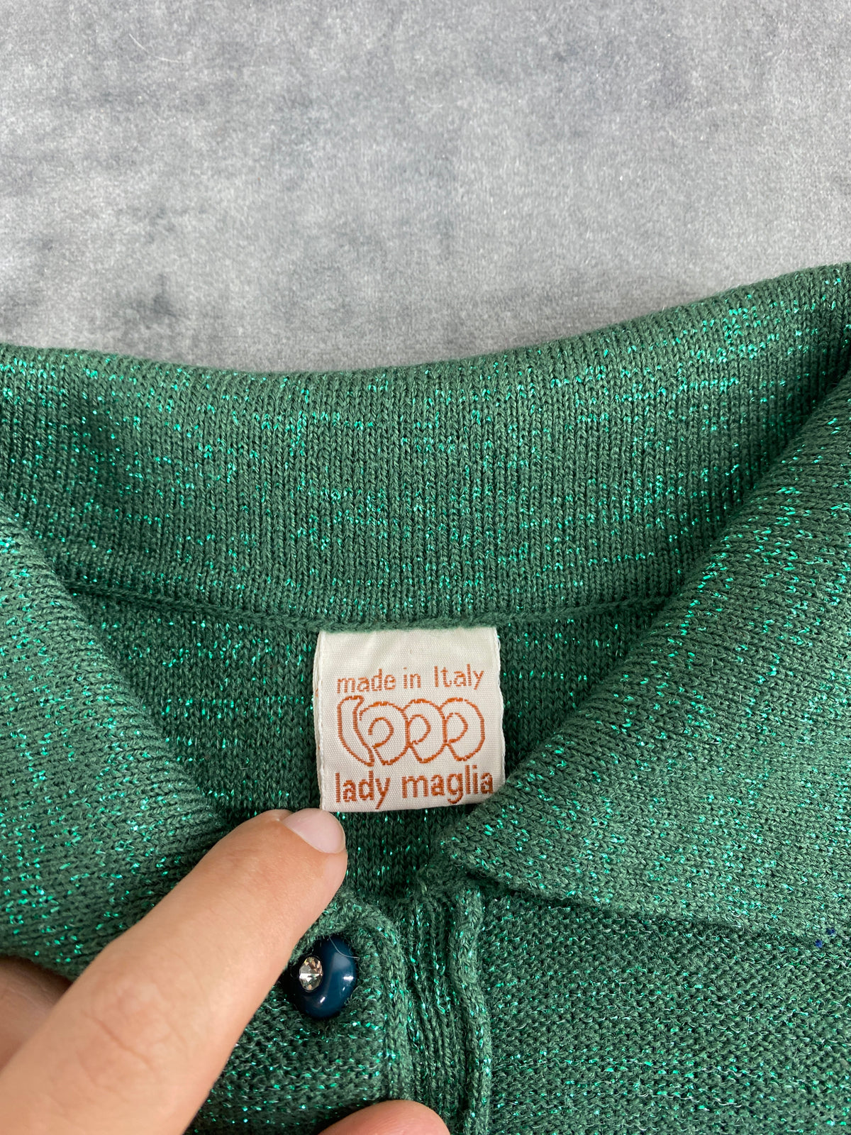 Maglia polo verde in filato lurex Lady Maglia vintage – Donna Taglia M (IT 42)