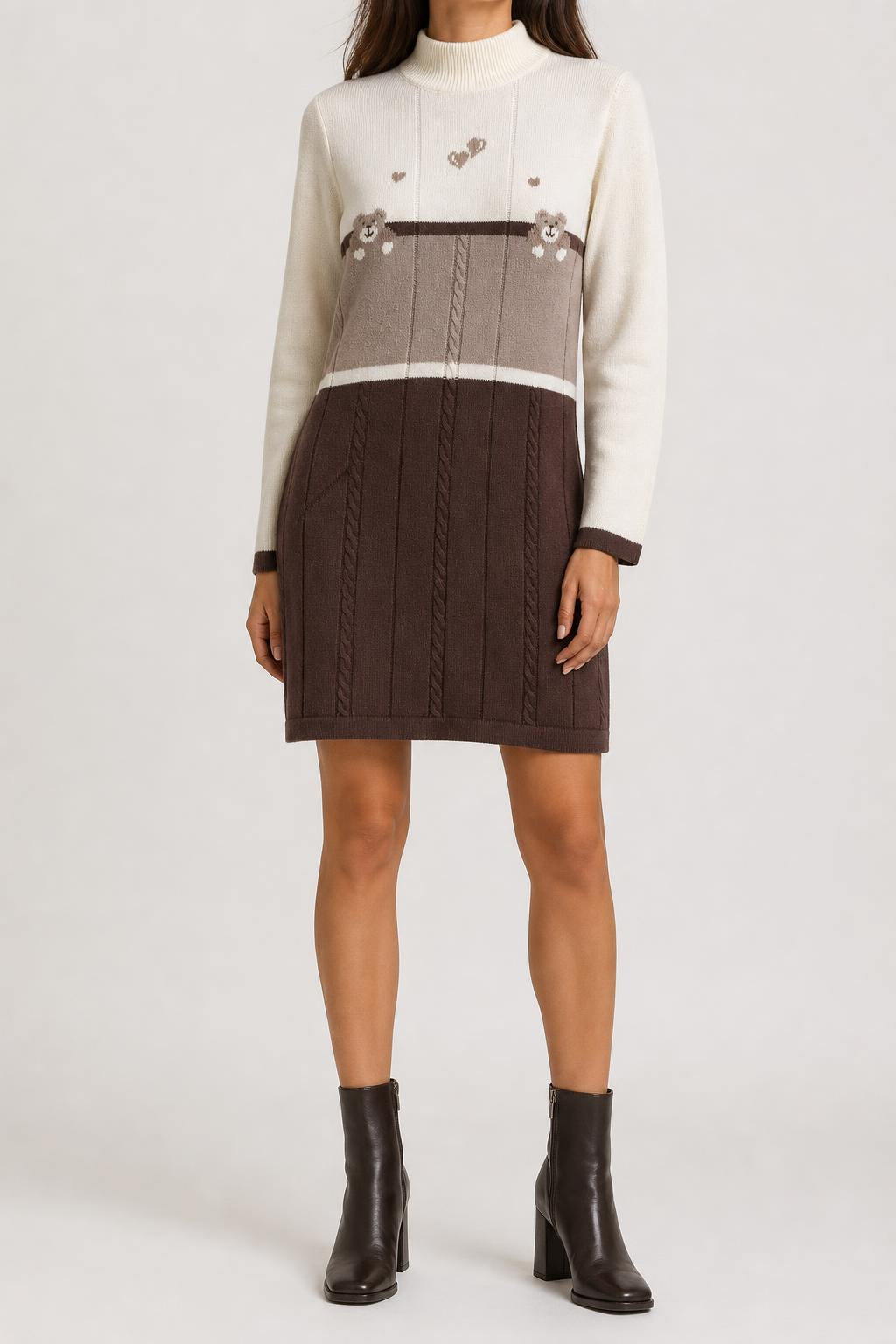 Abito in maglia color block con orsetti C&A vintage – Donna Taglia L (IT 44)