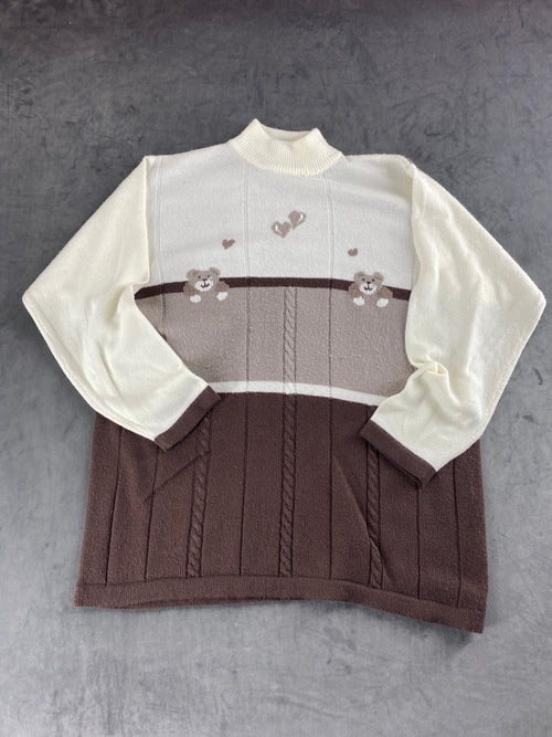 Abito in maglia color block con orsetti C&A vintage – Donna Taglia L (IT 44)