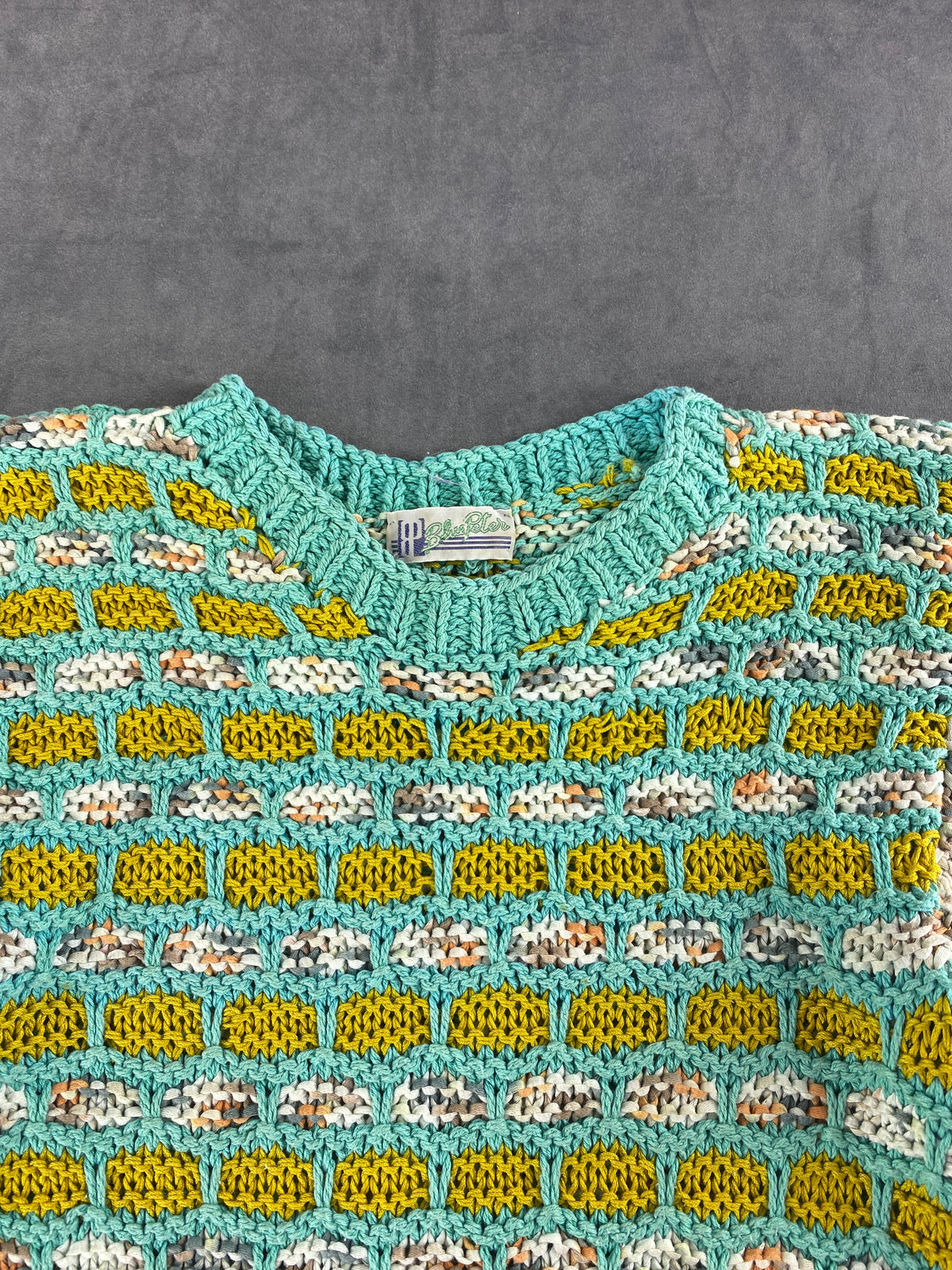 Maglia a maniche corte verde acqua e ocra vintage – Donna Taglia M (IT 42)