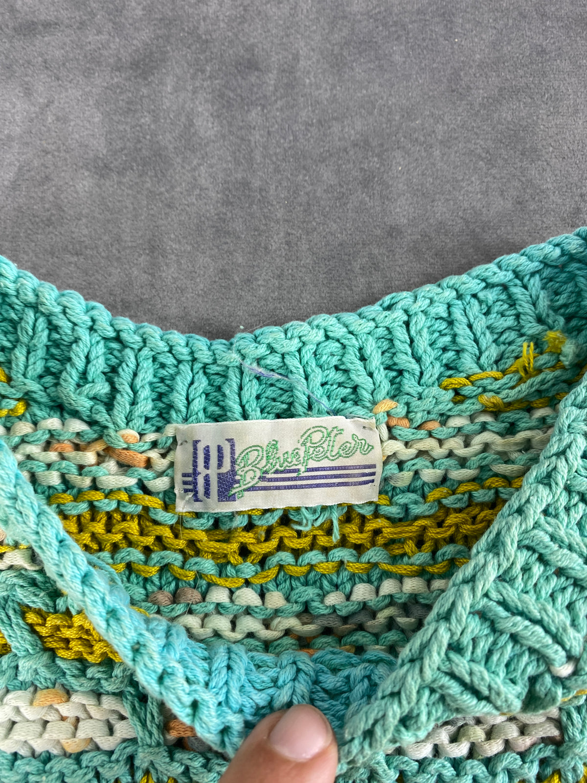 Maglia a maniche corte verde acqua e ocra vintage – Donna Taglia M (IT 42)