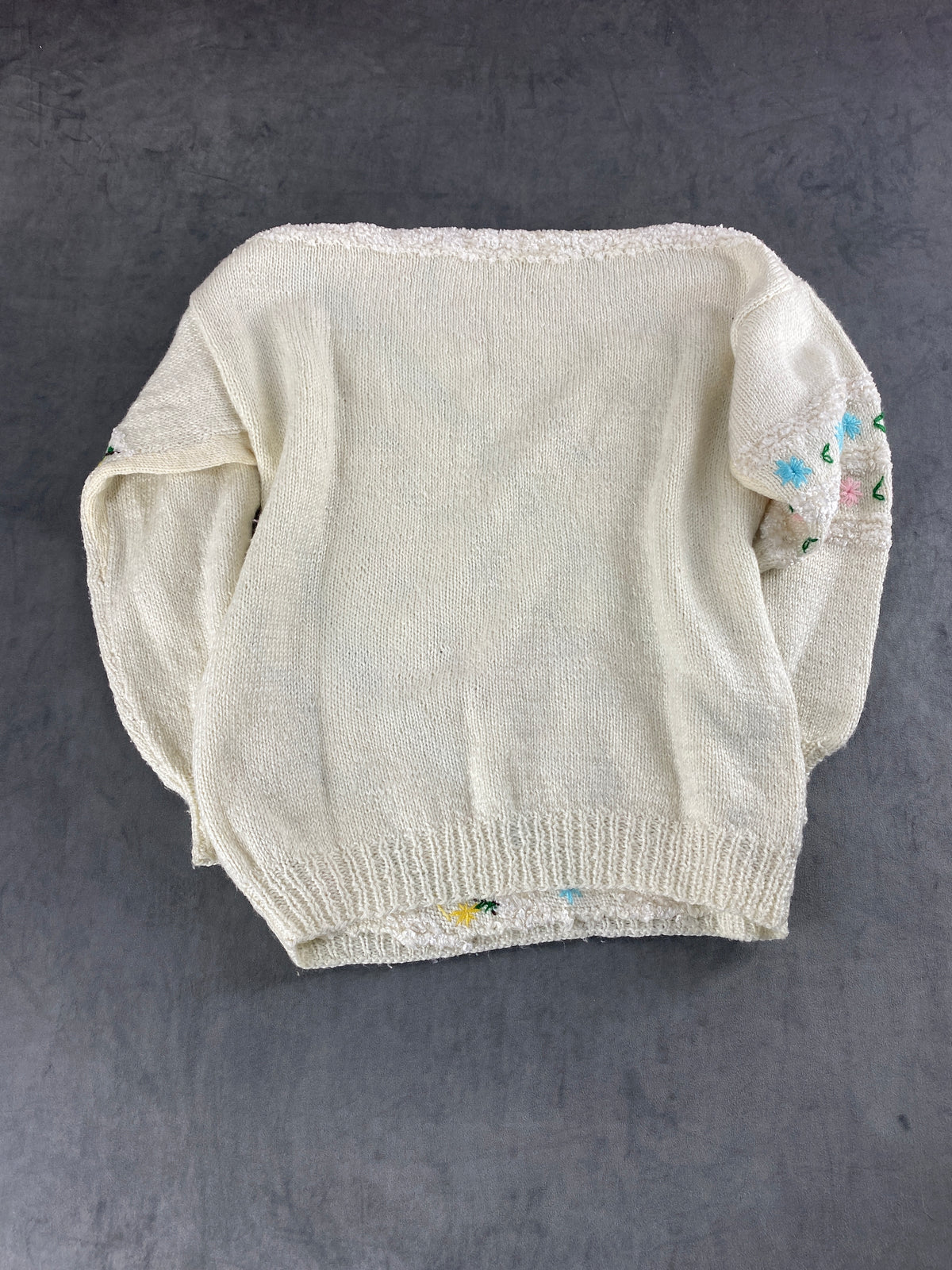 Maglione panna con ricami floreali a mano vintage – Donna Taglia L (IT 44)