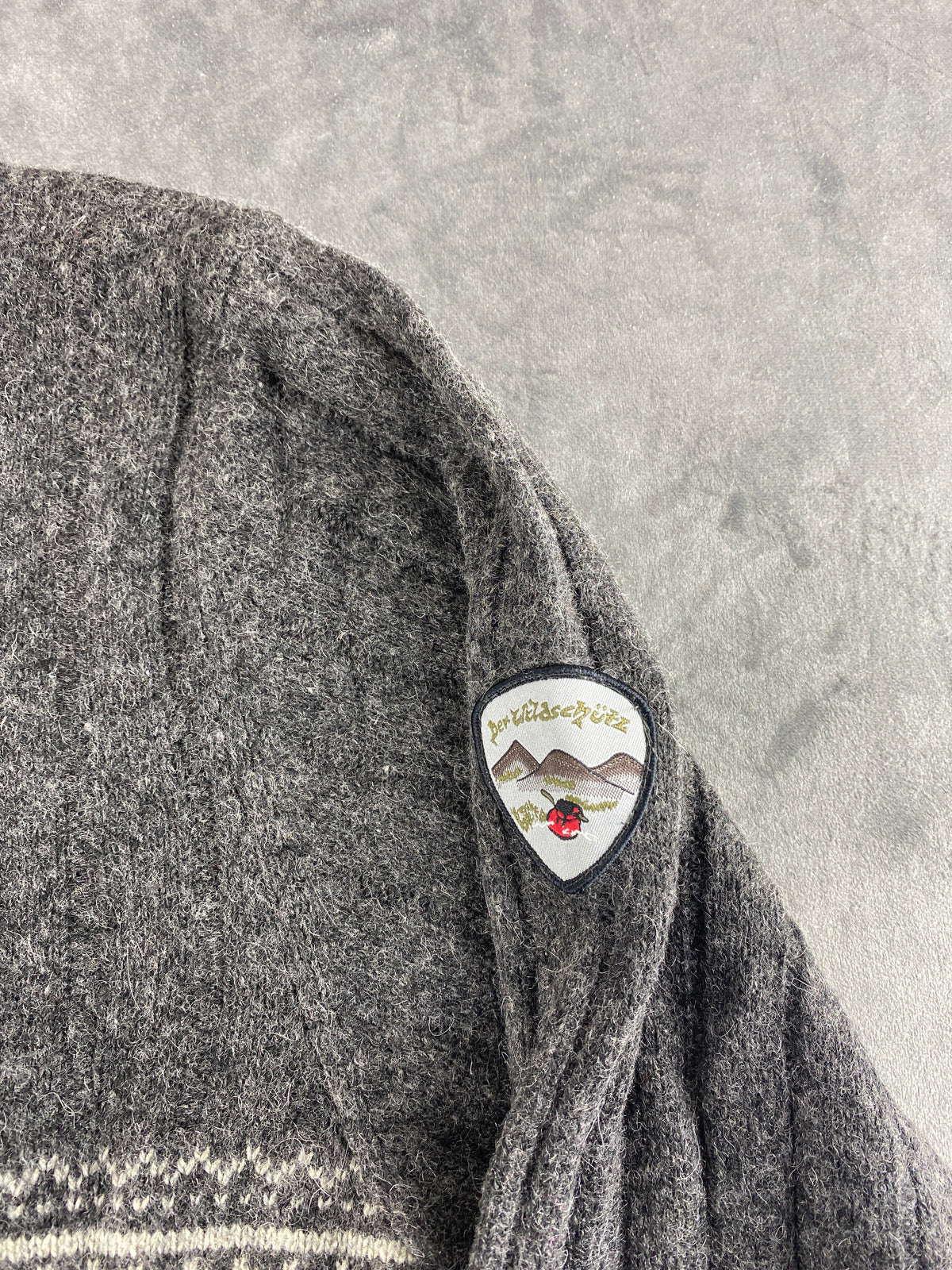 Maglione tirolese grigio con cervi e mezza zip vintage – Donna Taglia XL (IT 46)