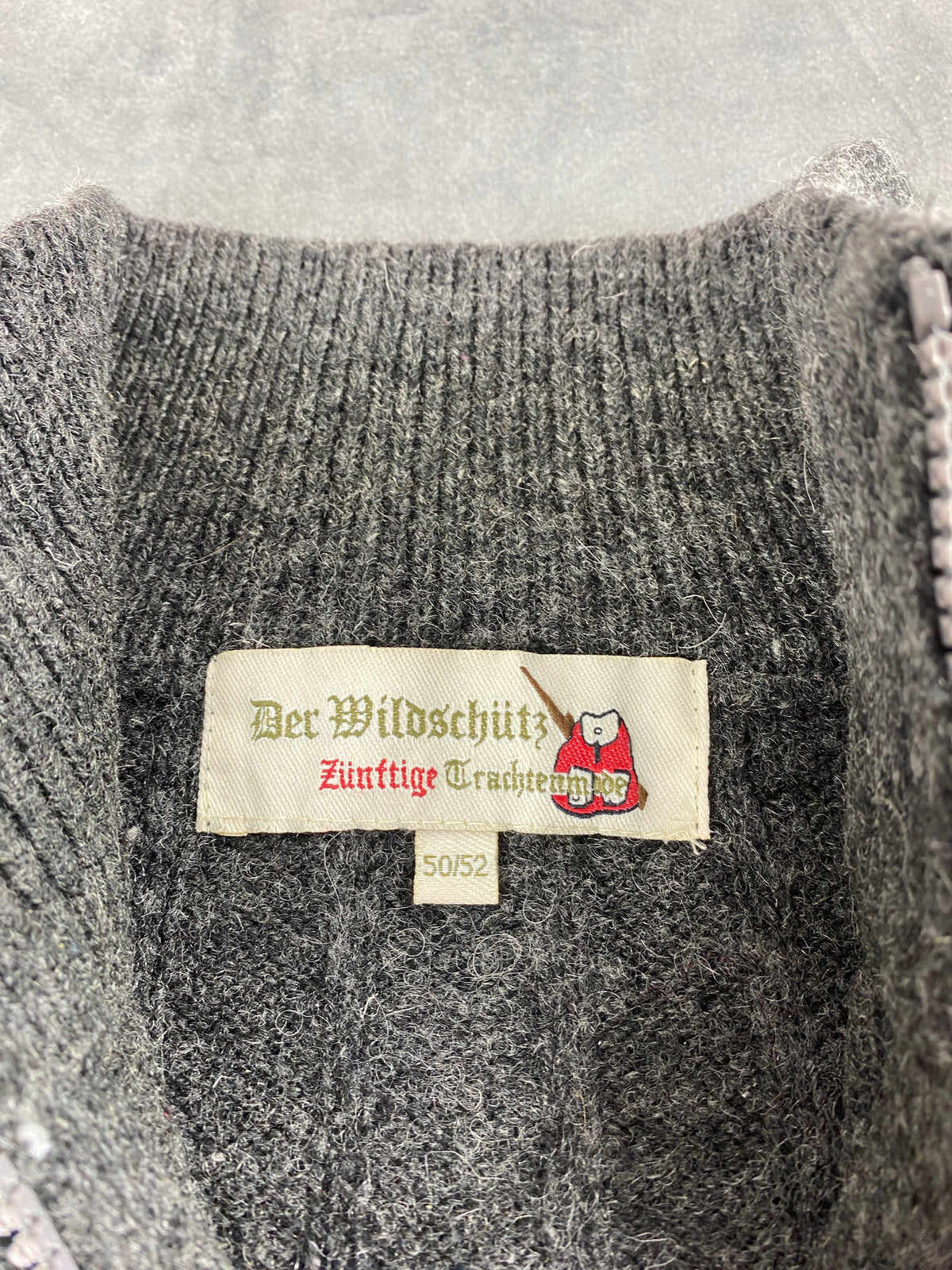 Maglione tirolese grigio con cervi e mezza zip vintage – Donna Taglia XL (IT 46)