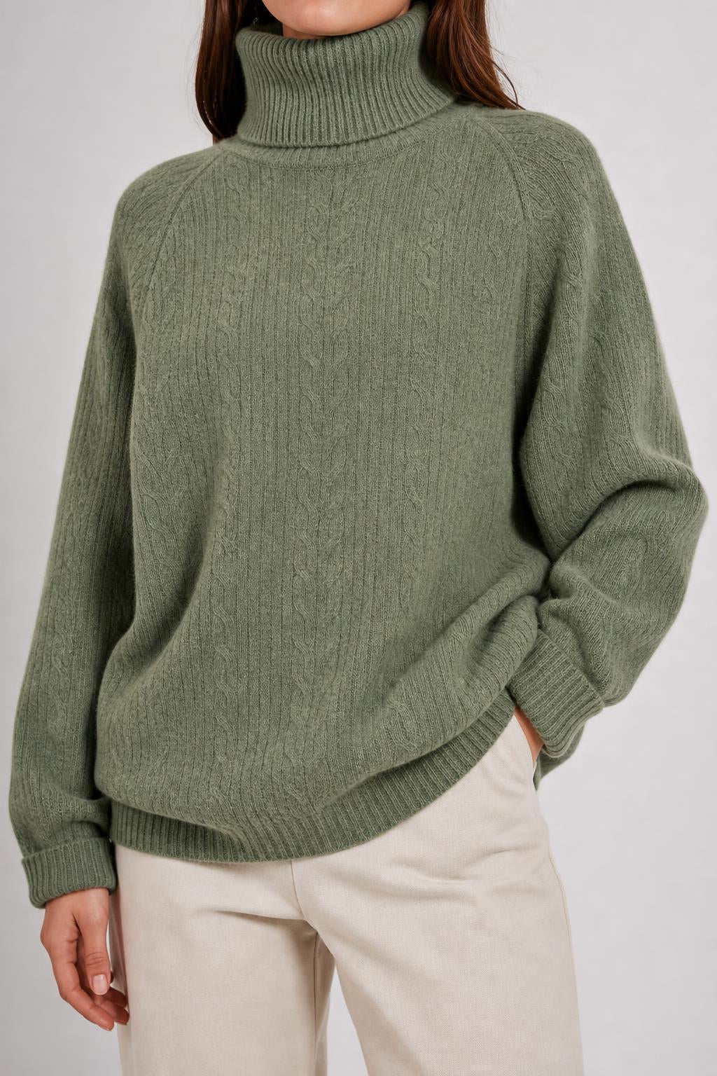 Dolcevita verde salvia a trecce Mabb vintage – Donna Taglia M (IT 42)