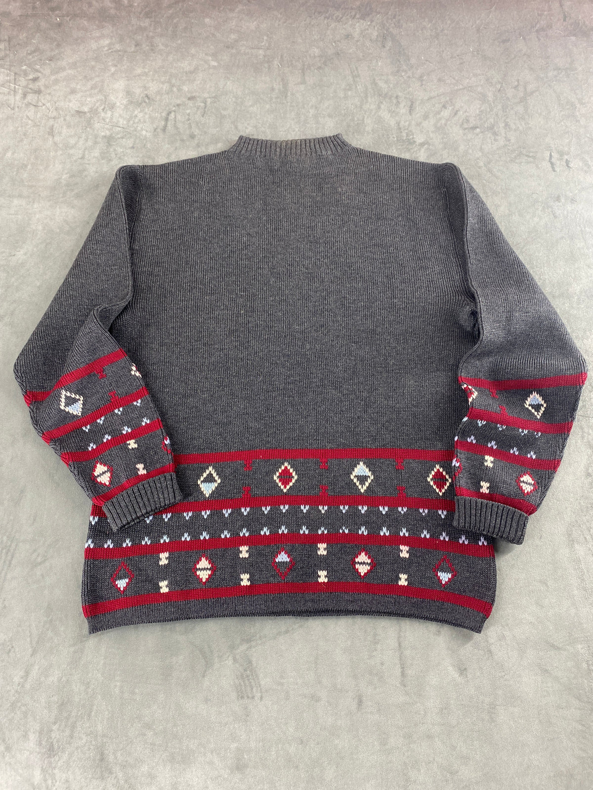 Maglione grigio con fascia nordica rossa vintage – Donna Taglia M (IT 42)